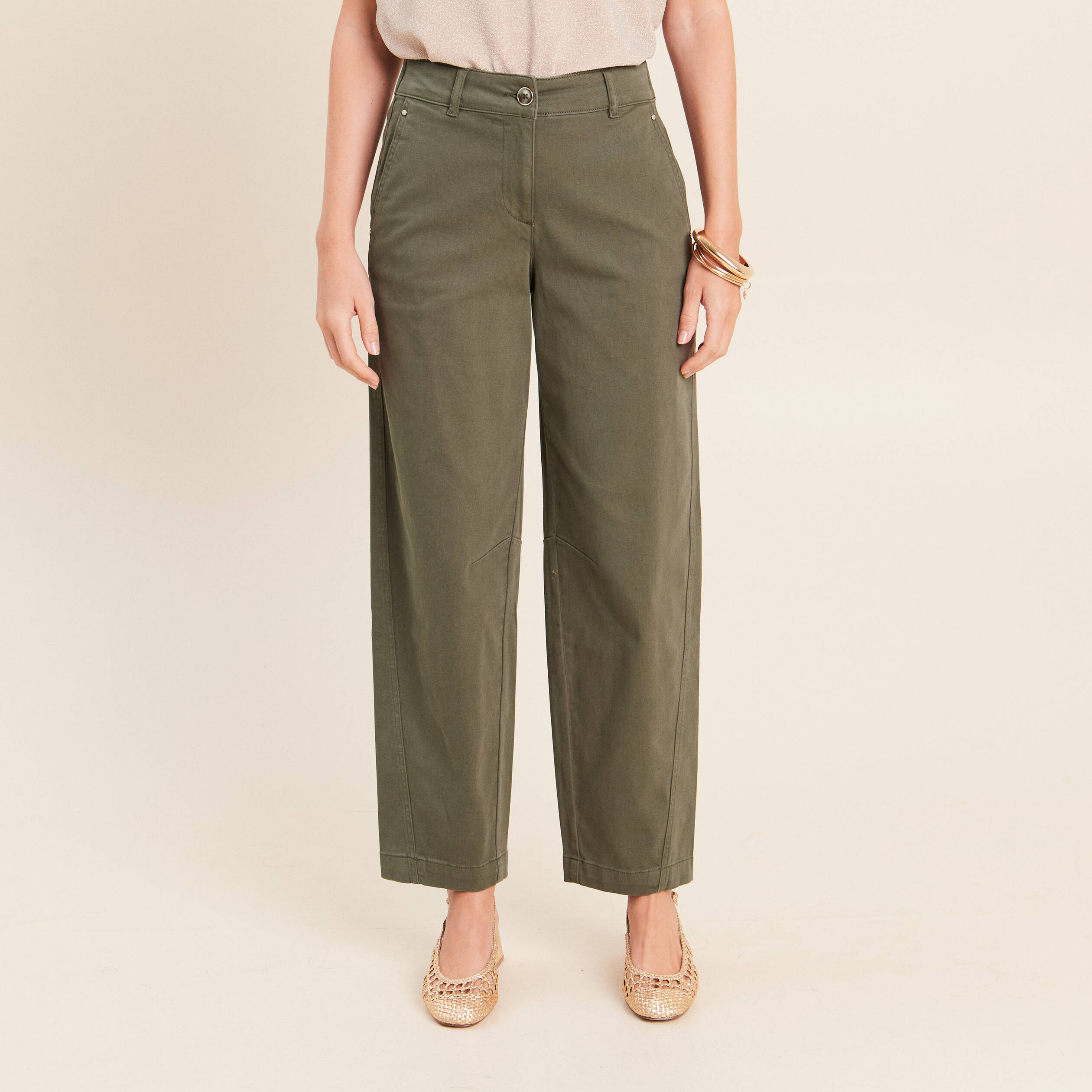 Pantalon boyfriend vert kaki femme