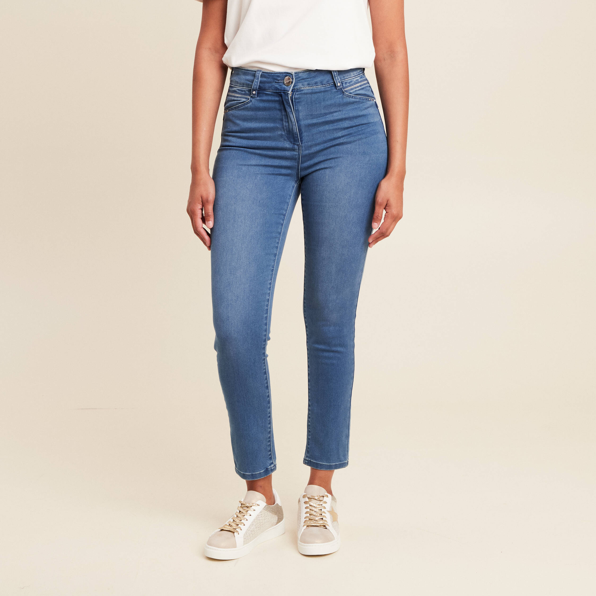 jean ajuste taille haute denim double stone femme Jean ajusté taille haute denim double stone femme