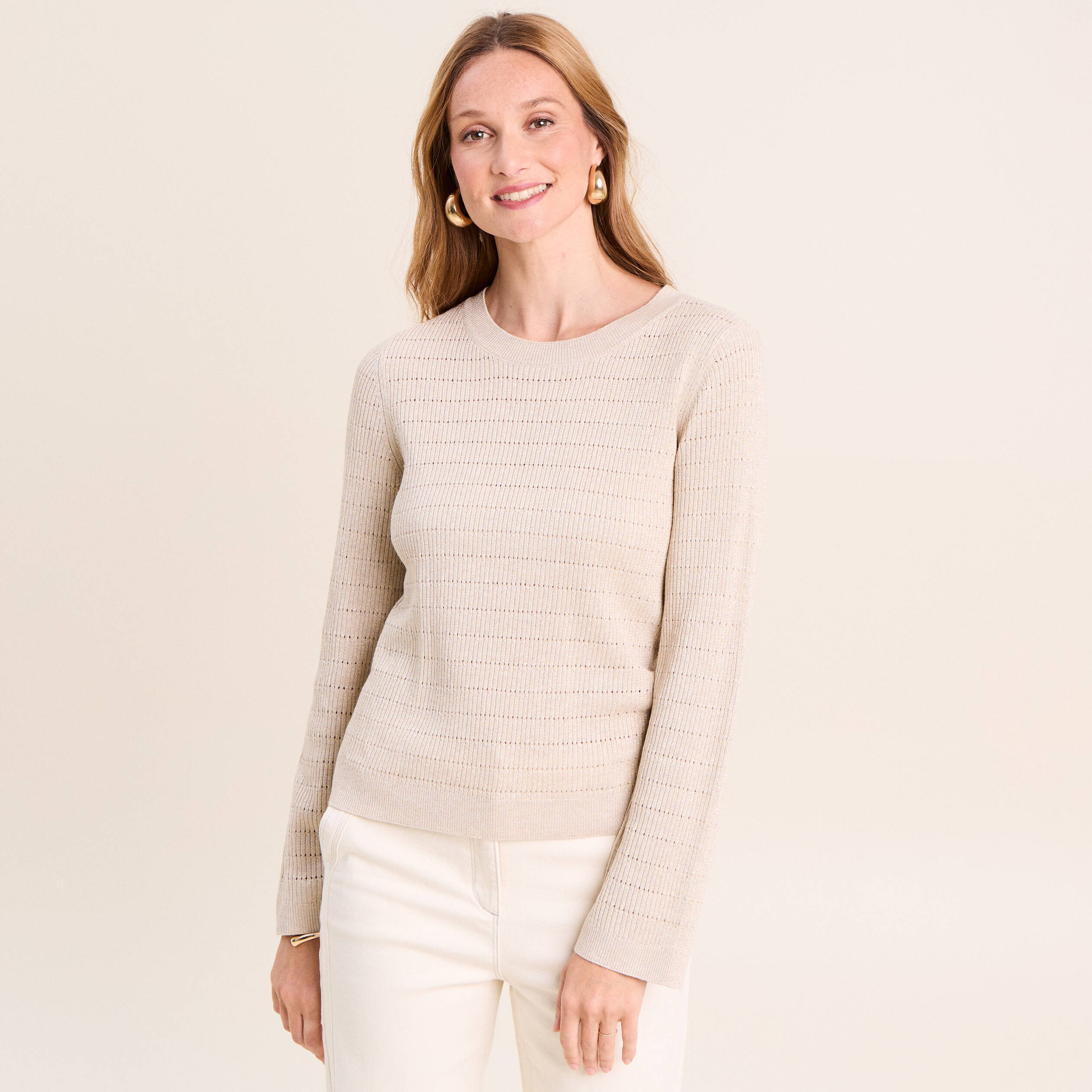 Pull manches longues col rond brillant couleur or femme