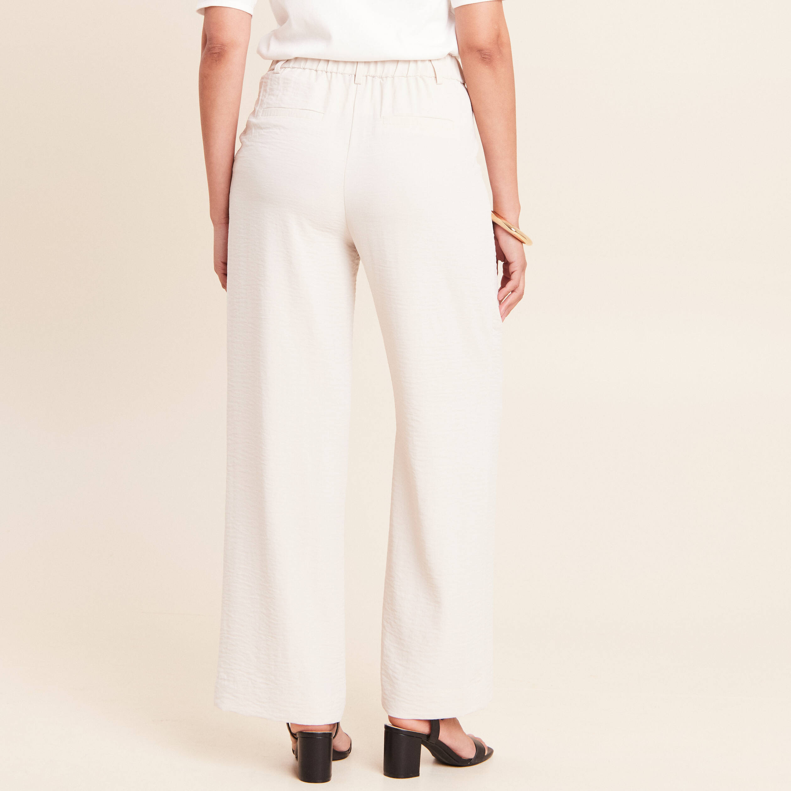 Pantalon large taille haute fluide gris clair femme
