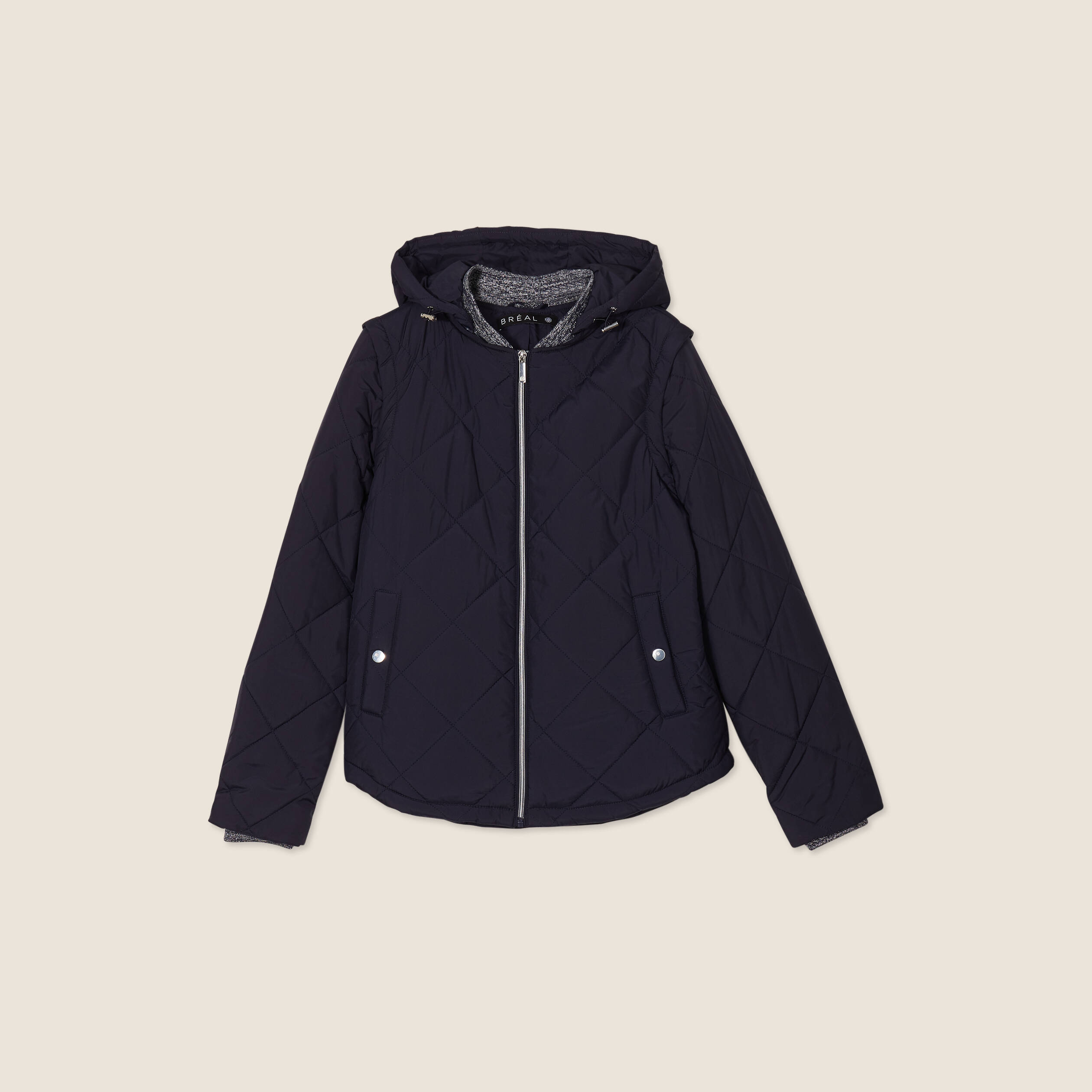 Doudoune d?�perlante cintr?�e ?� capuche bleu fonc?� femme | Vibs