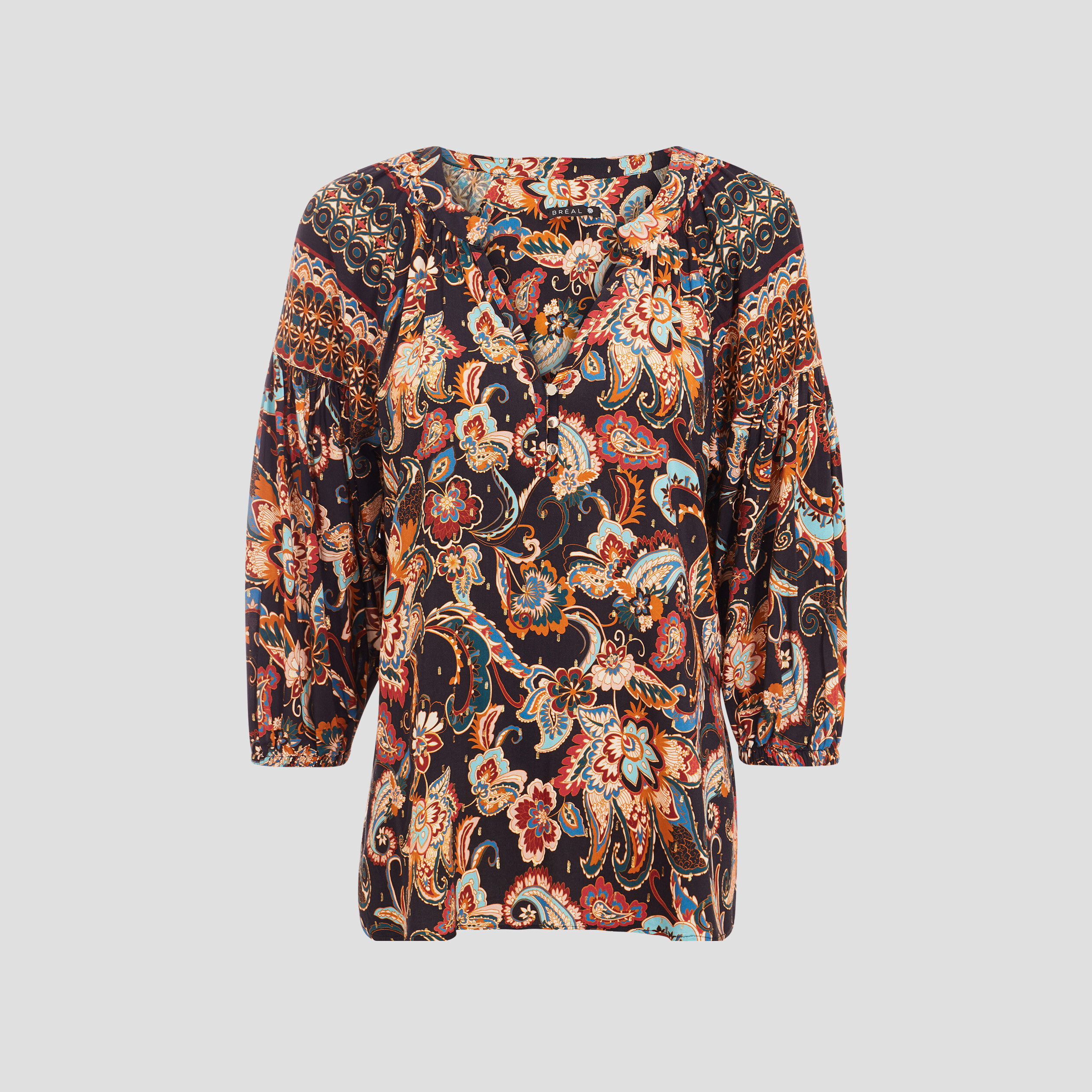 blouse manches 34 bleu fonce femme Blouse manches 3/4 bleu foncé femme