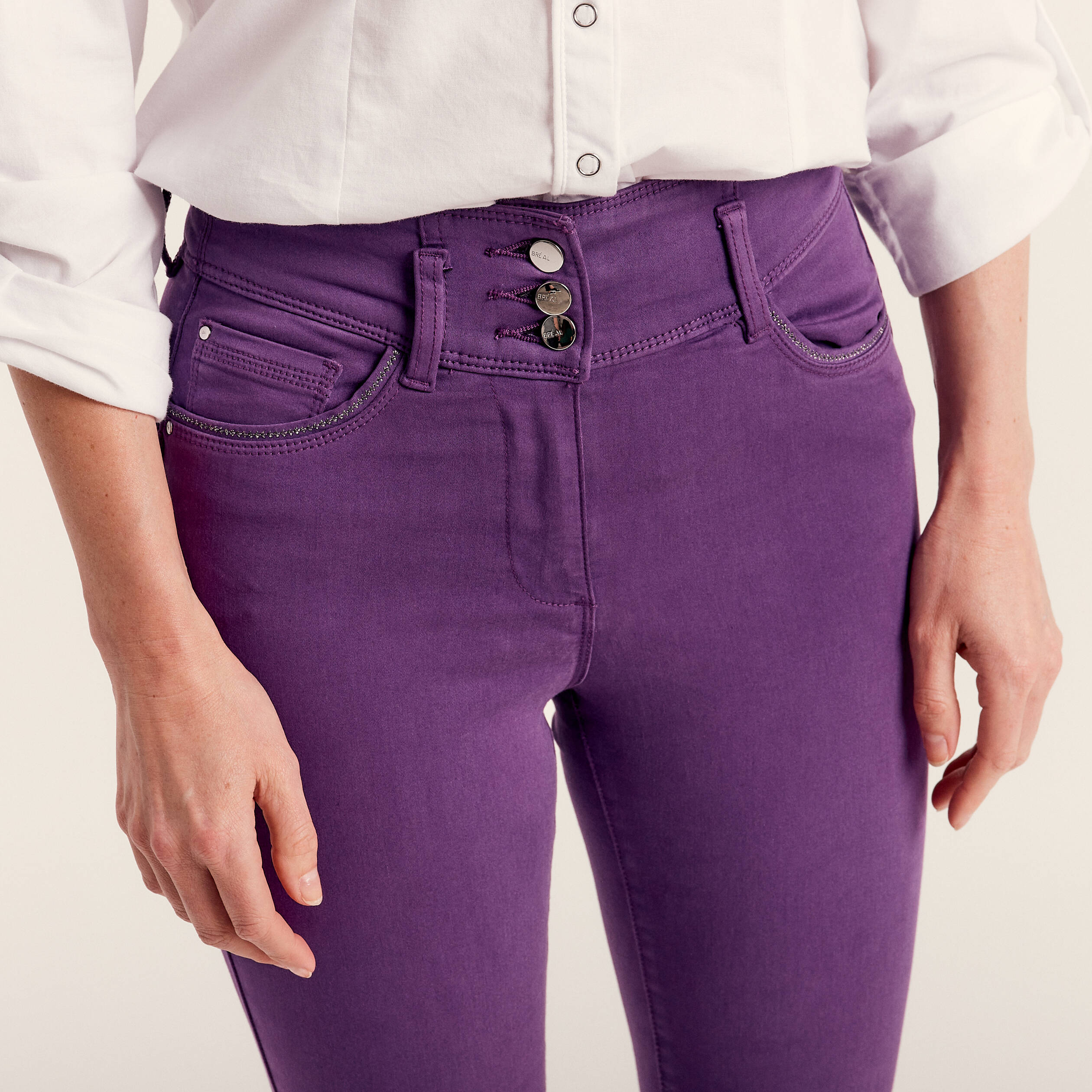 jean ajuste 78eme violet fonce femme Jean ajusté 7/8ème violet foncé femme
