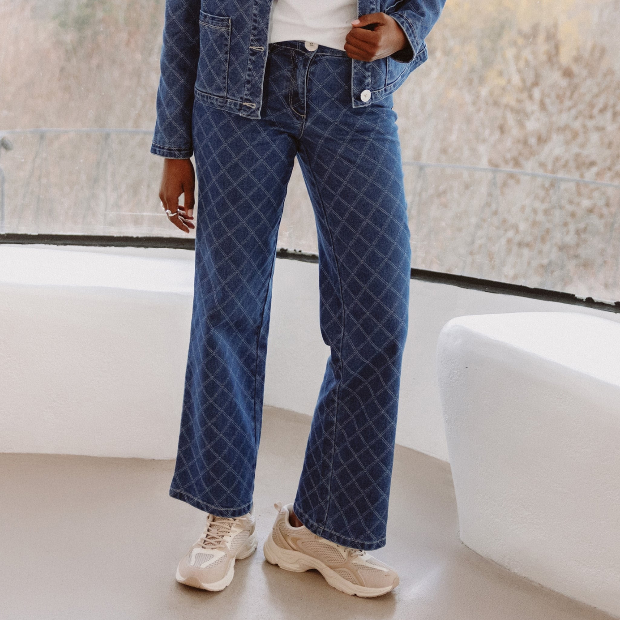 Jean coupe droite jacquard denim stone femme