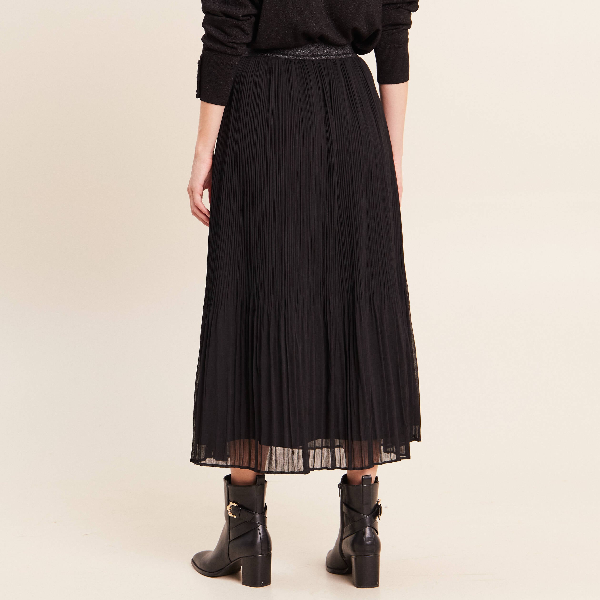Jupe pliss&eacute;e doubl&eacute;e noir femme