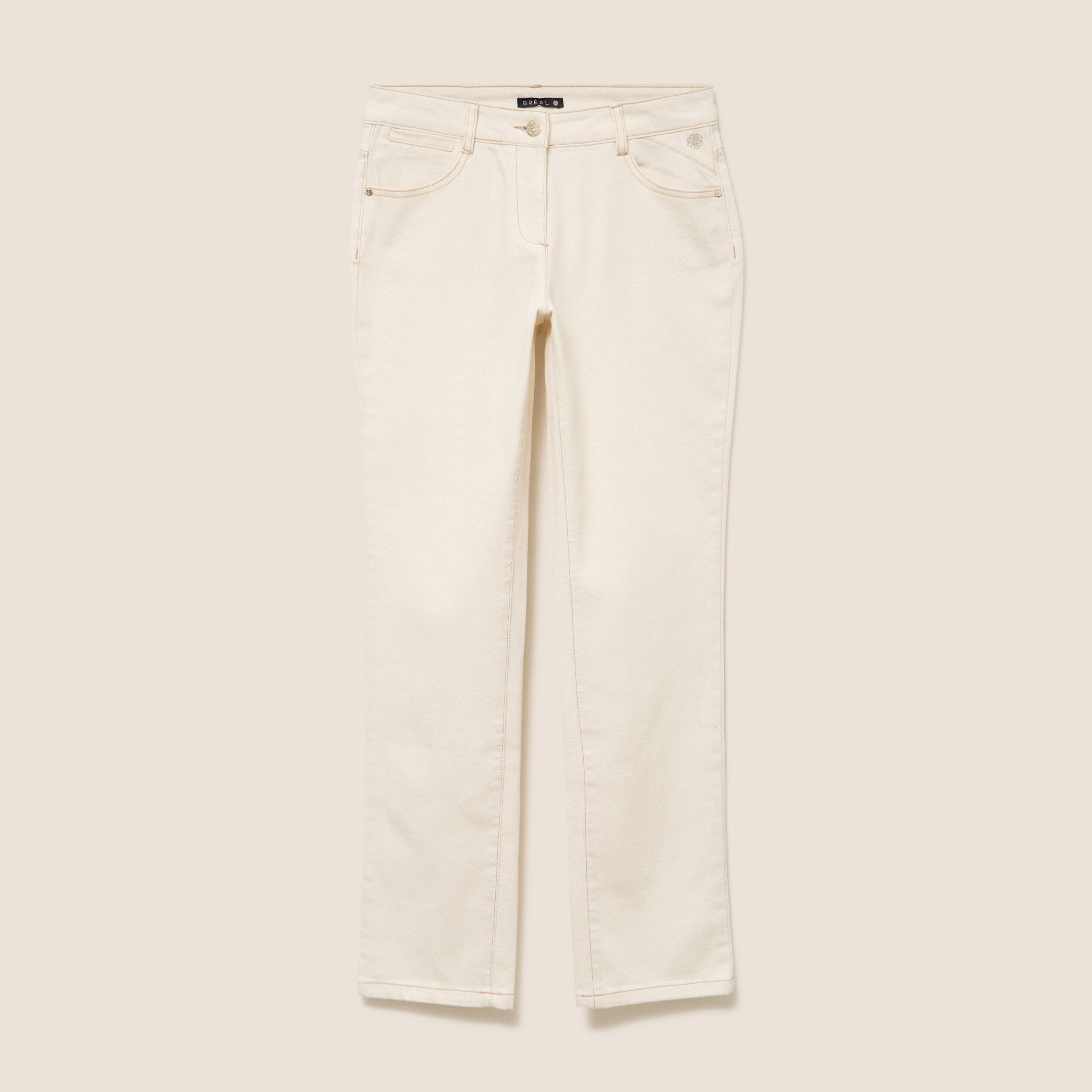 Jean coupe droite taille bascul&eacute;e ecru femme