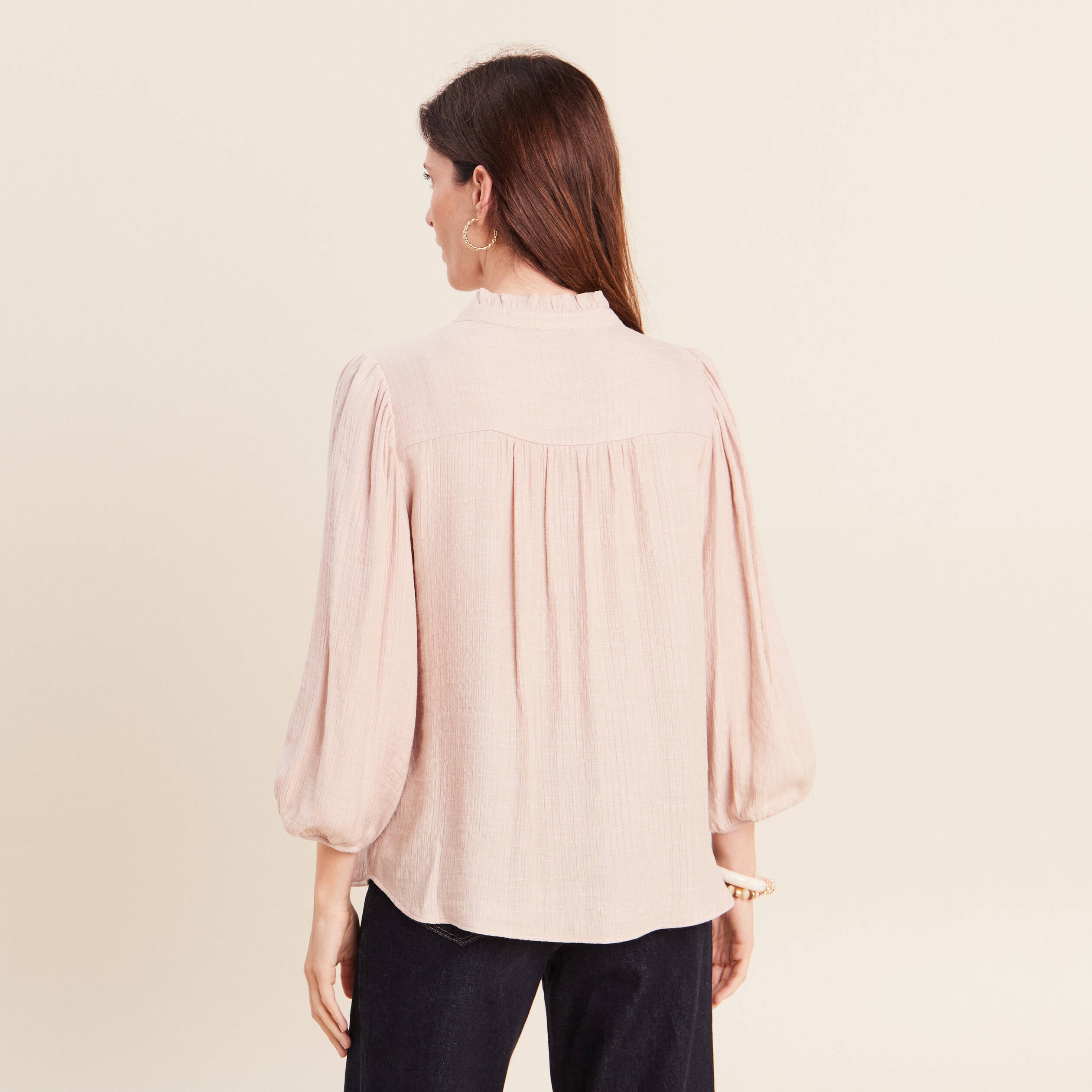 Chemise col montant manches 3/4 ivoire femme