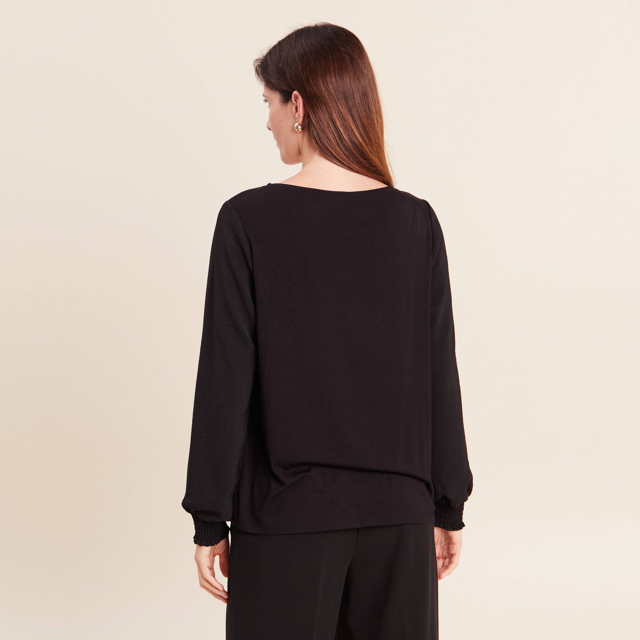 Blouse droite manches longues dentelle noir femme