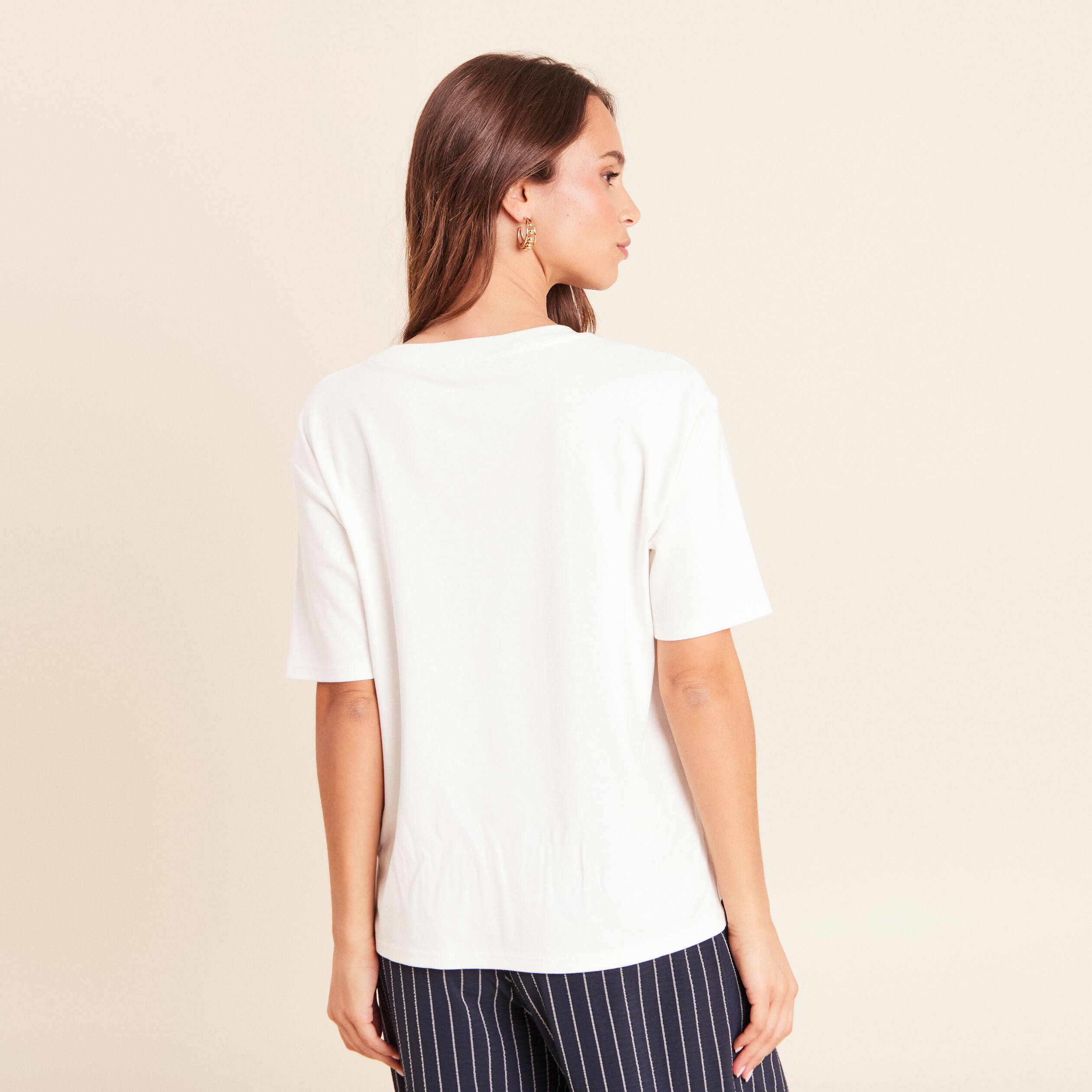 T-shirt ample col rond manches courtes ecru femme