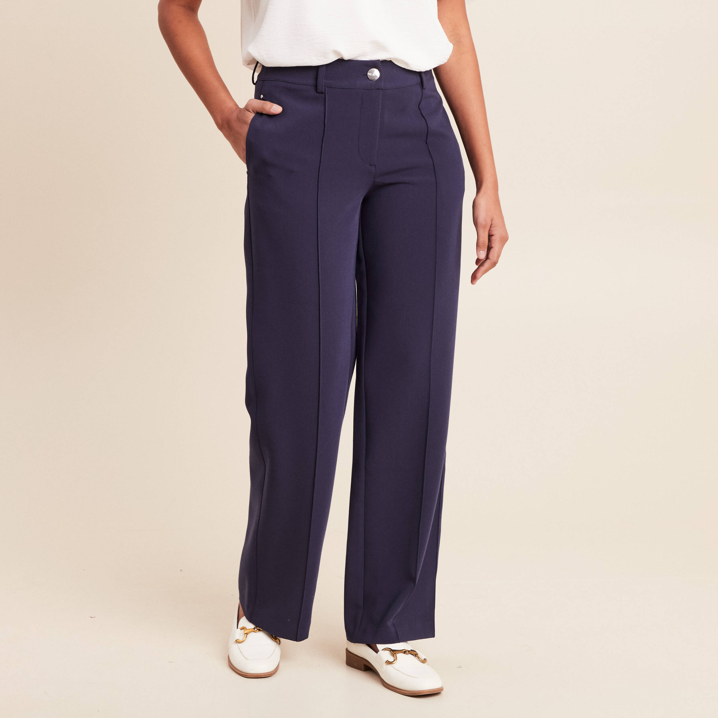 Pantalon coupe large bleu marine femme