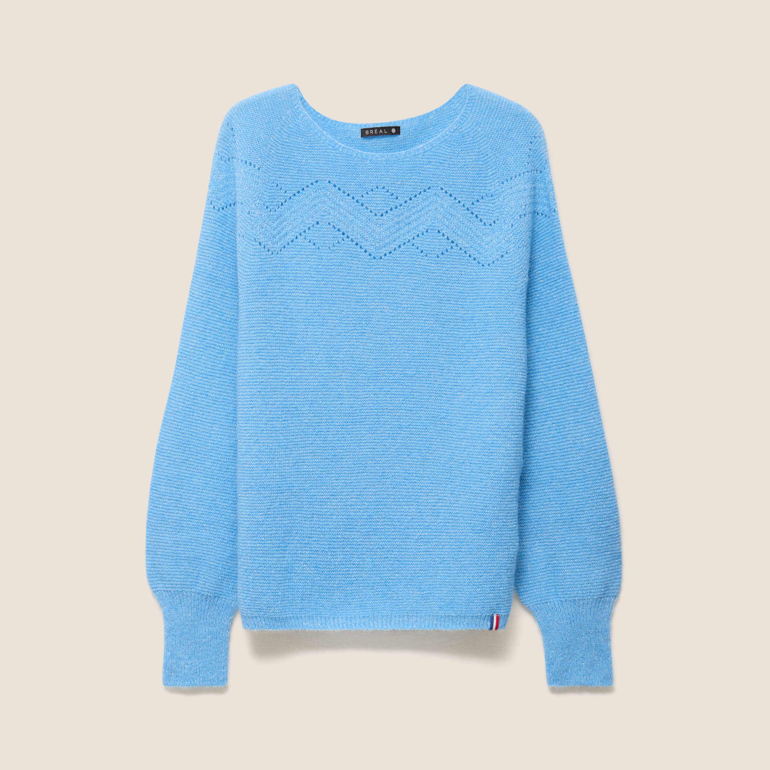 Pull confectionn&eacute; en France bleu ciel femme