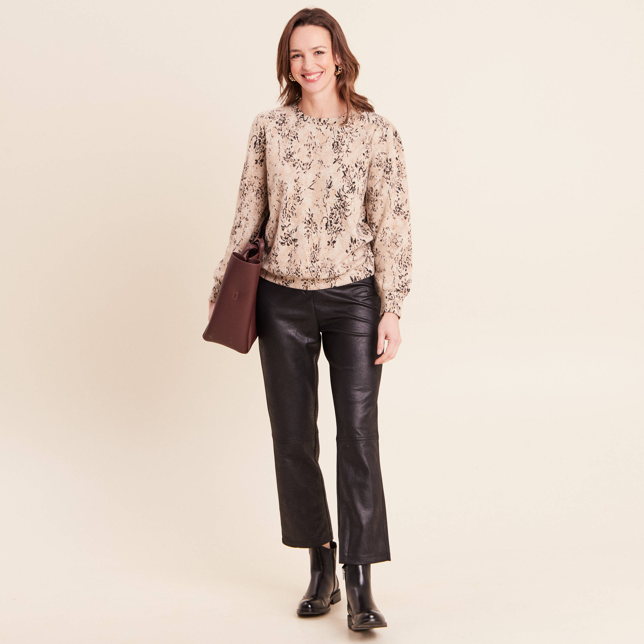 Pantalon similicuir droit 7/8&egrave;me noir femme