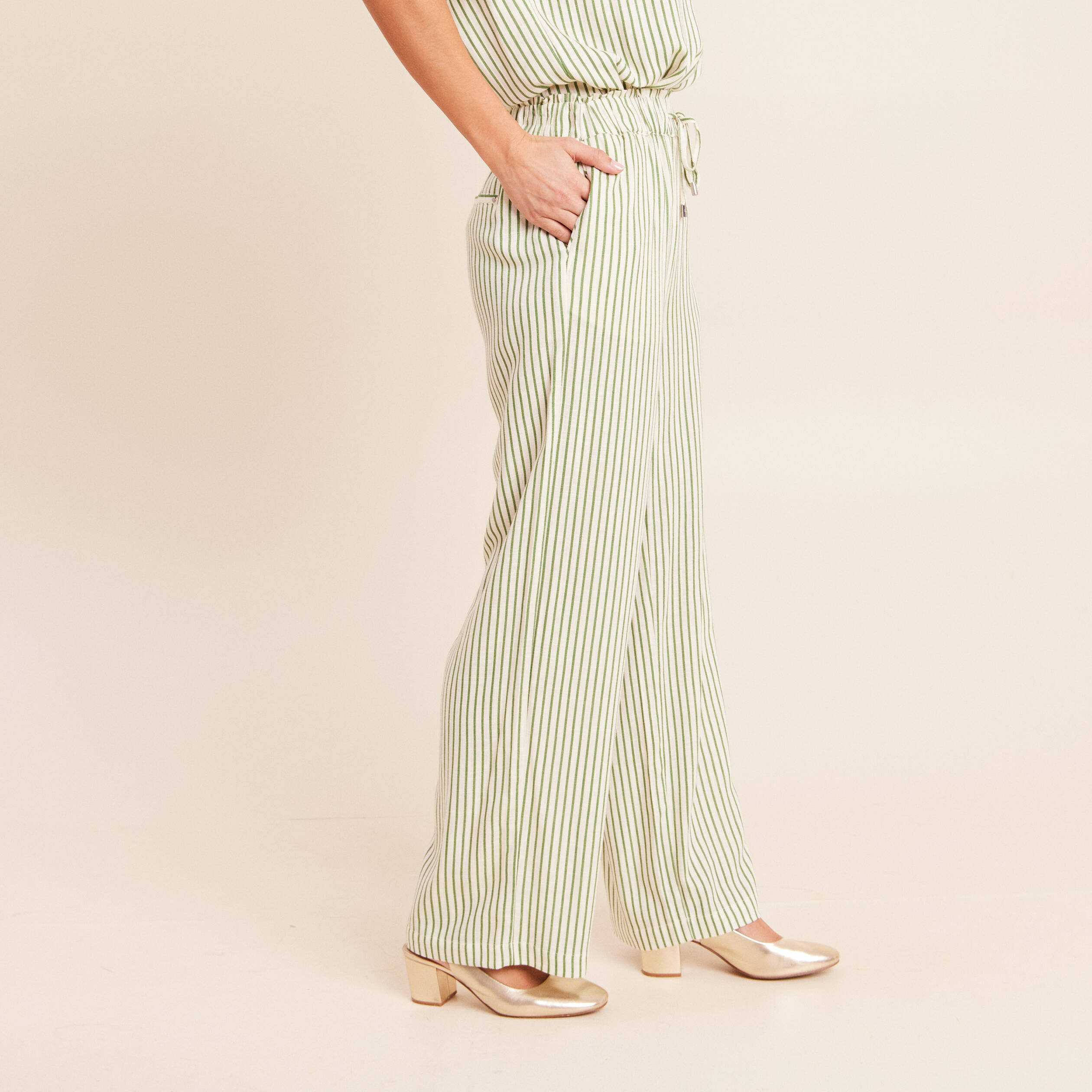 Pantalon large taille haute blanc femme
