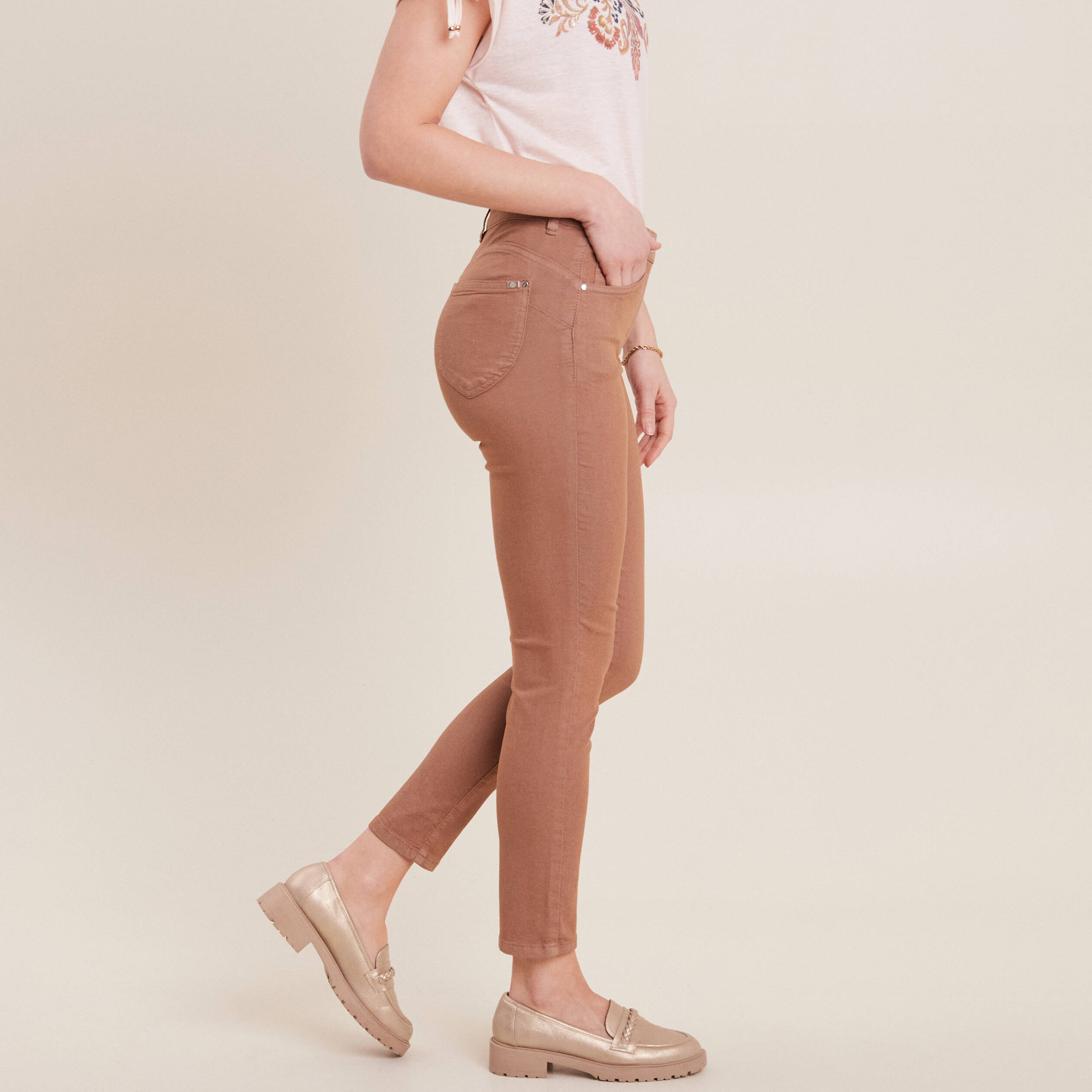 pantalon leger taille standard 78eme marron femme Pantalon léger taille standard 7/8ème marron femme