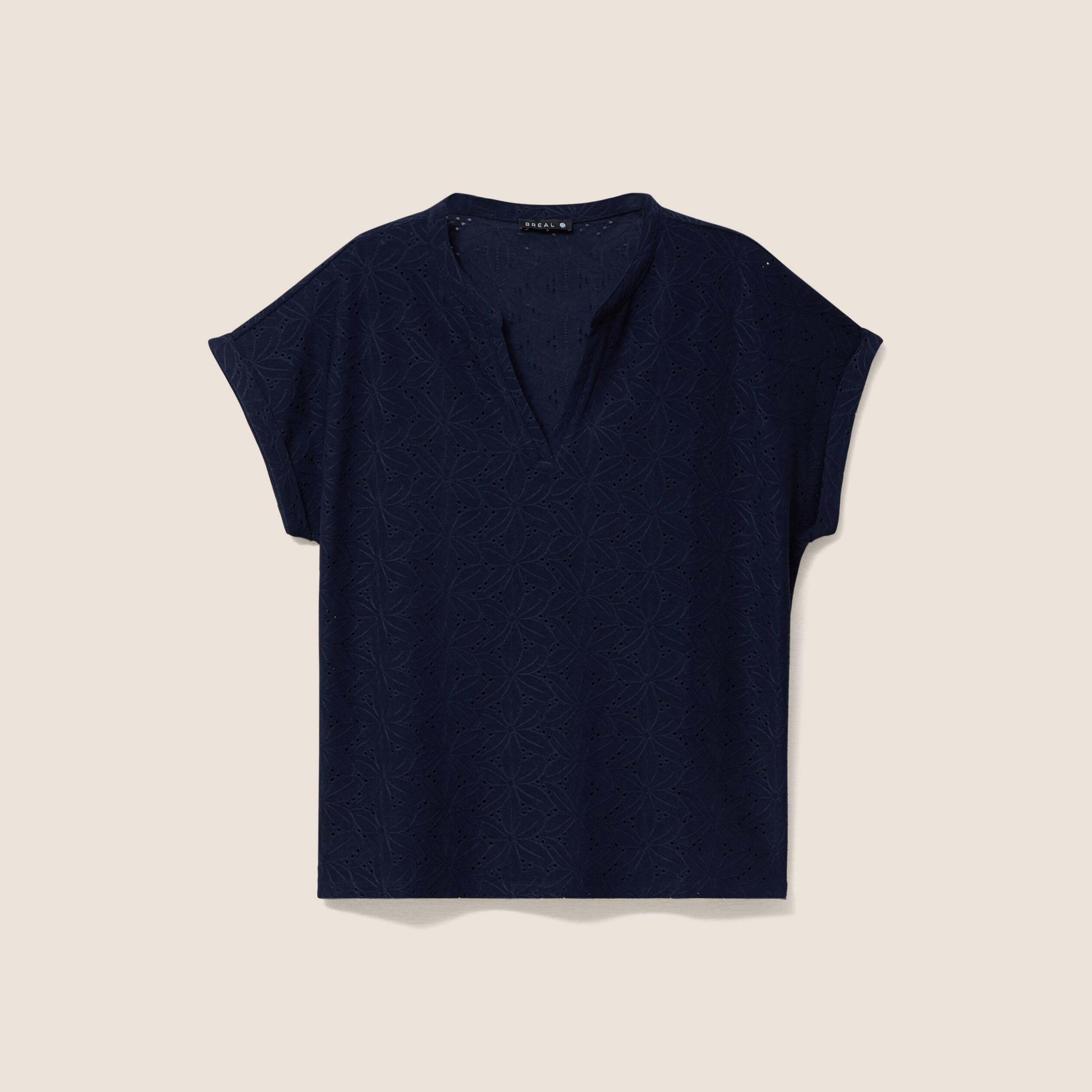 T-shirt droit manches courtes bleu marine femme
