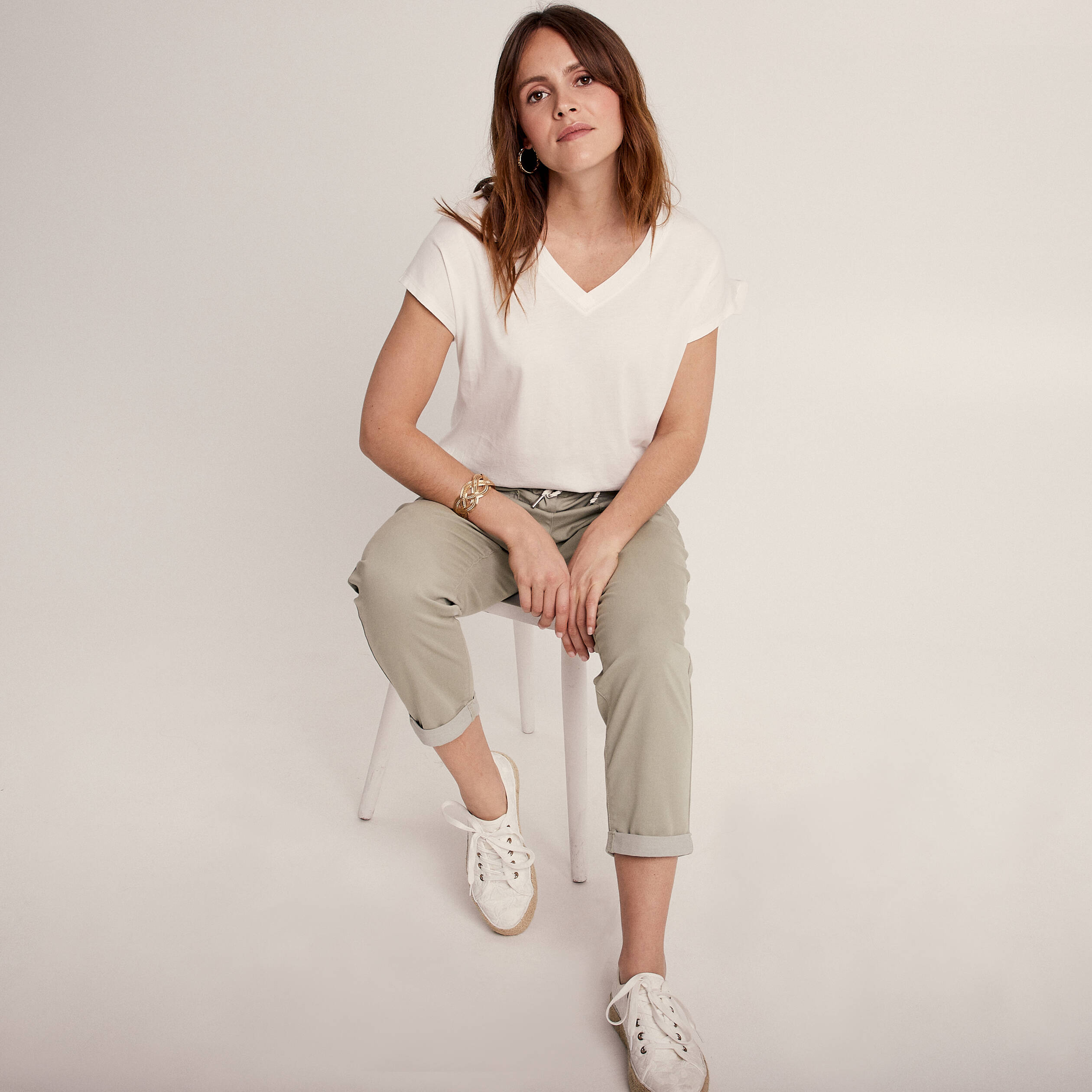 Pantalon flou à coulisse vert clair femme
