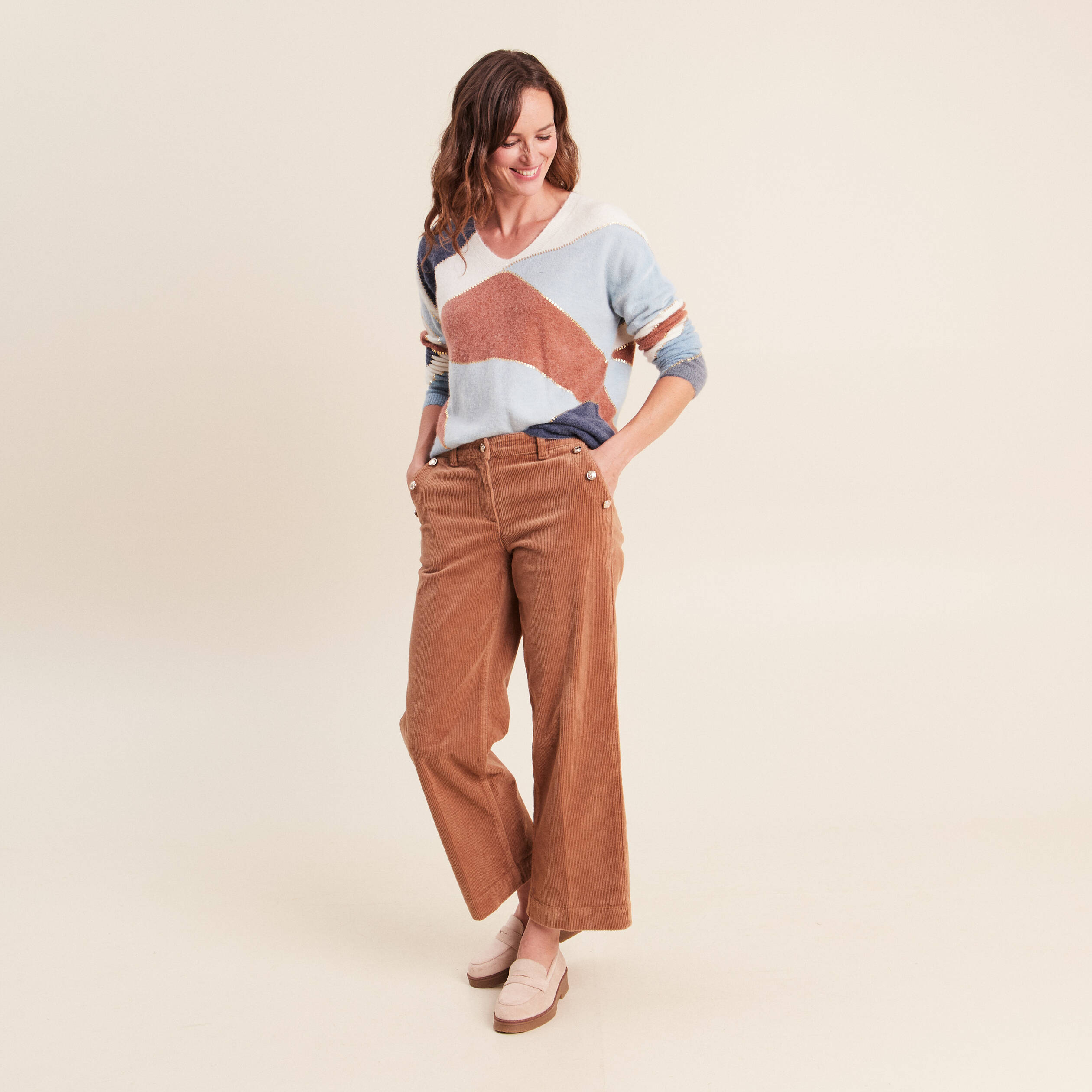 Pull manches longues multicolore femme