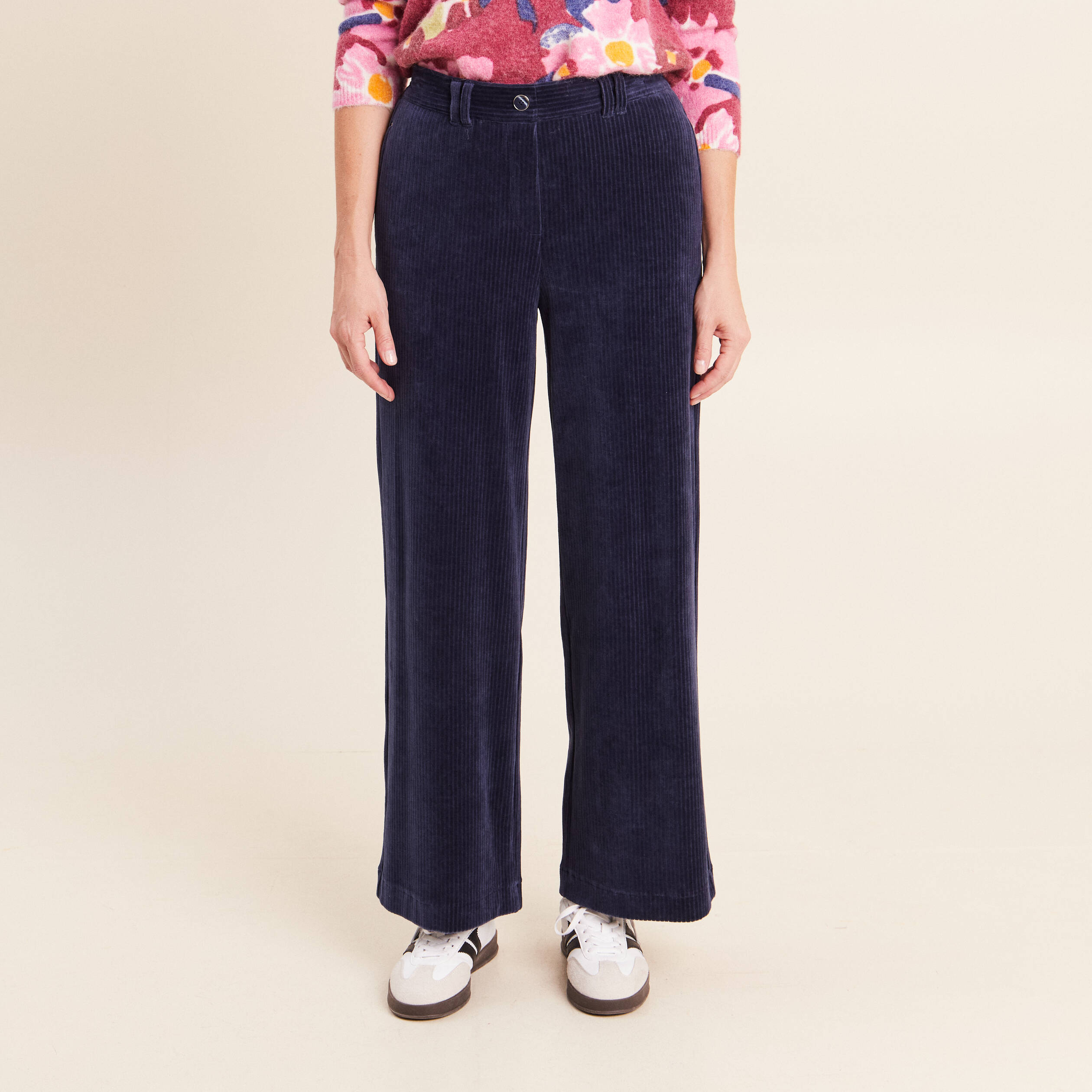 Pantalon en velours bleu marine femme