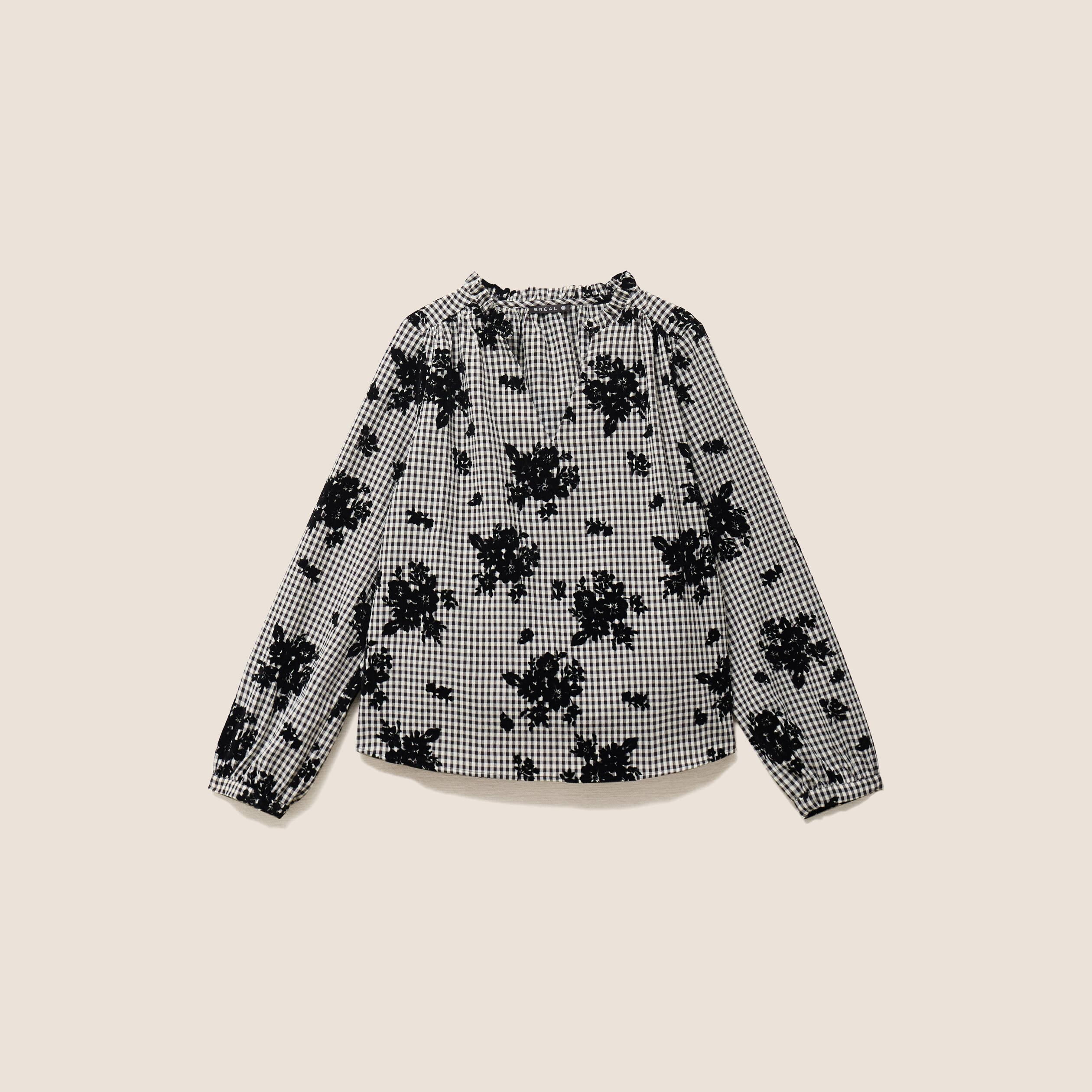 Blouse col v manches longues bleu femme