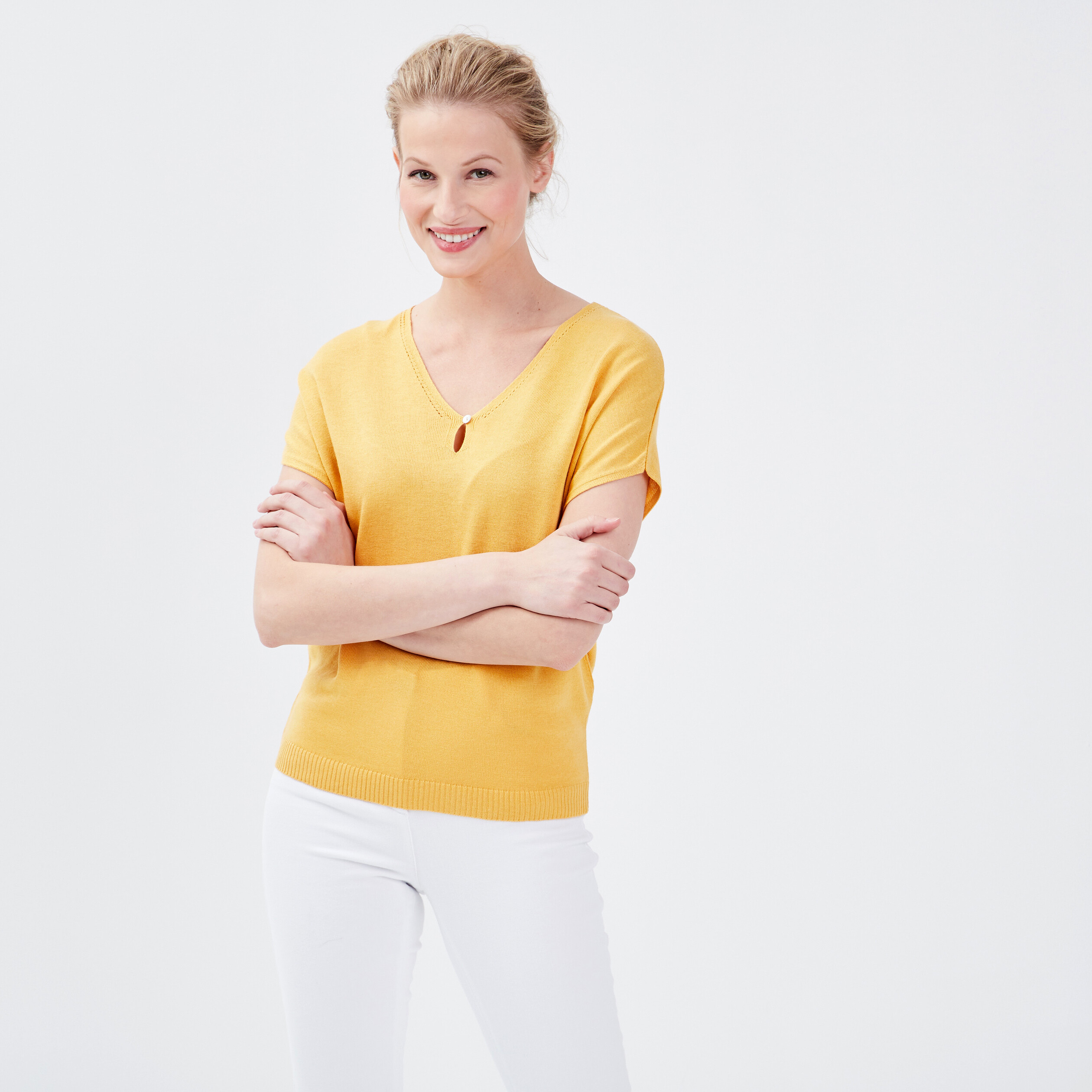 pull manches courtes jaune moutarde femme Pull manches courtes jaune moutarde femme