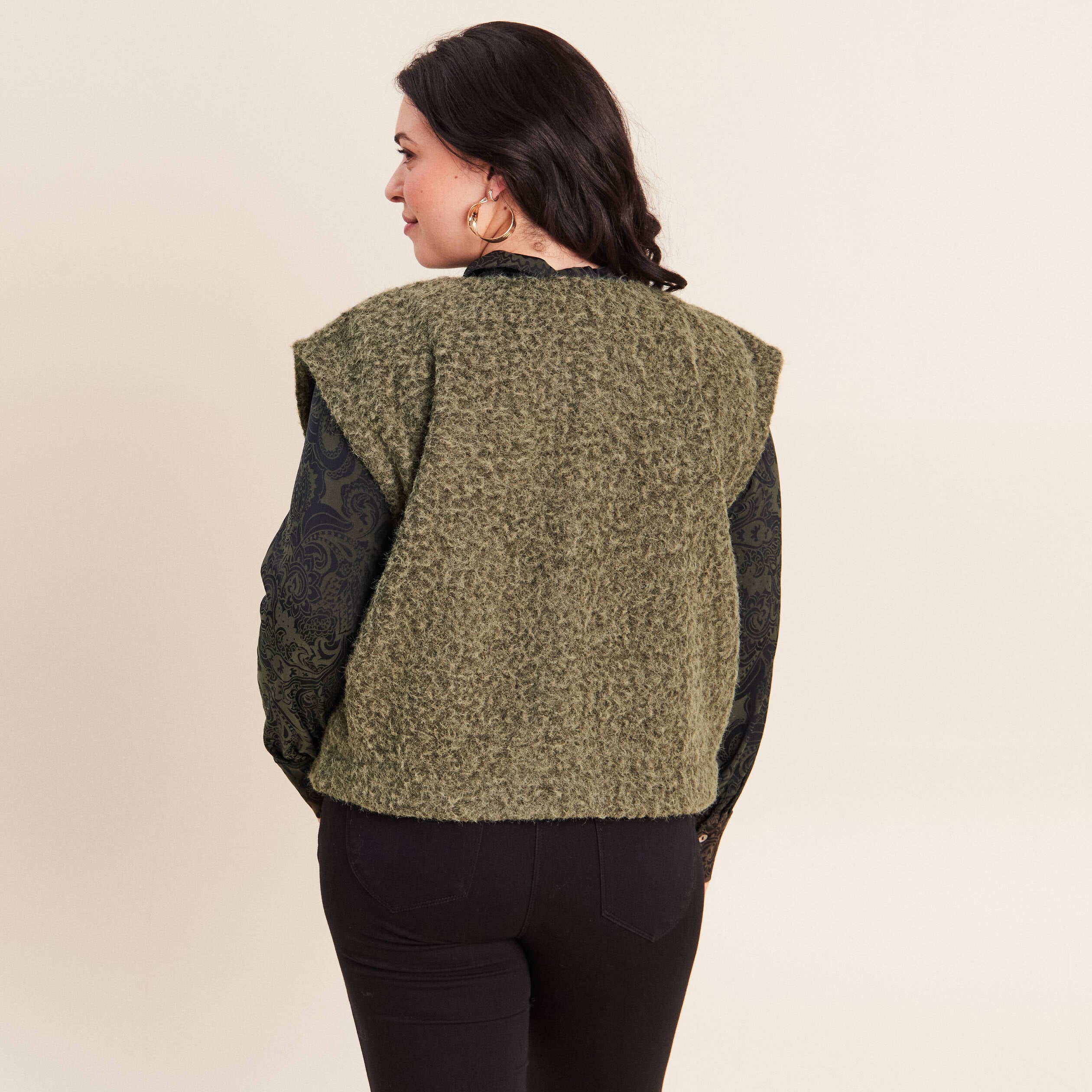 Gilet ample sans manches vert kaki femme