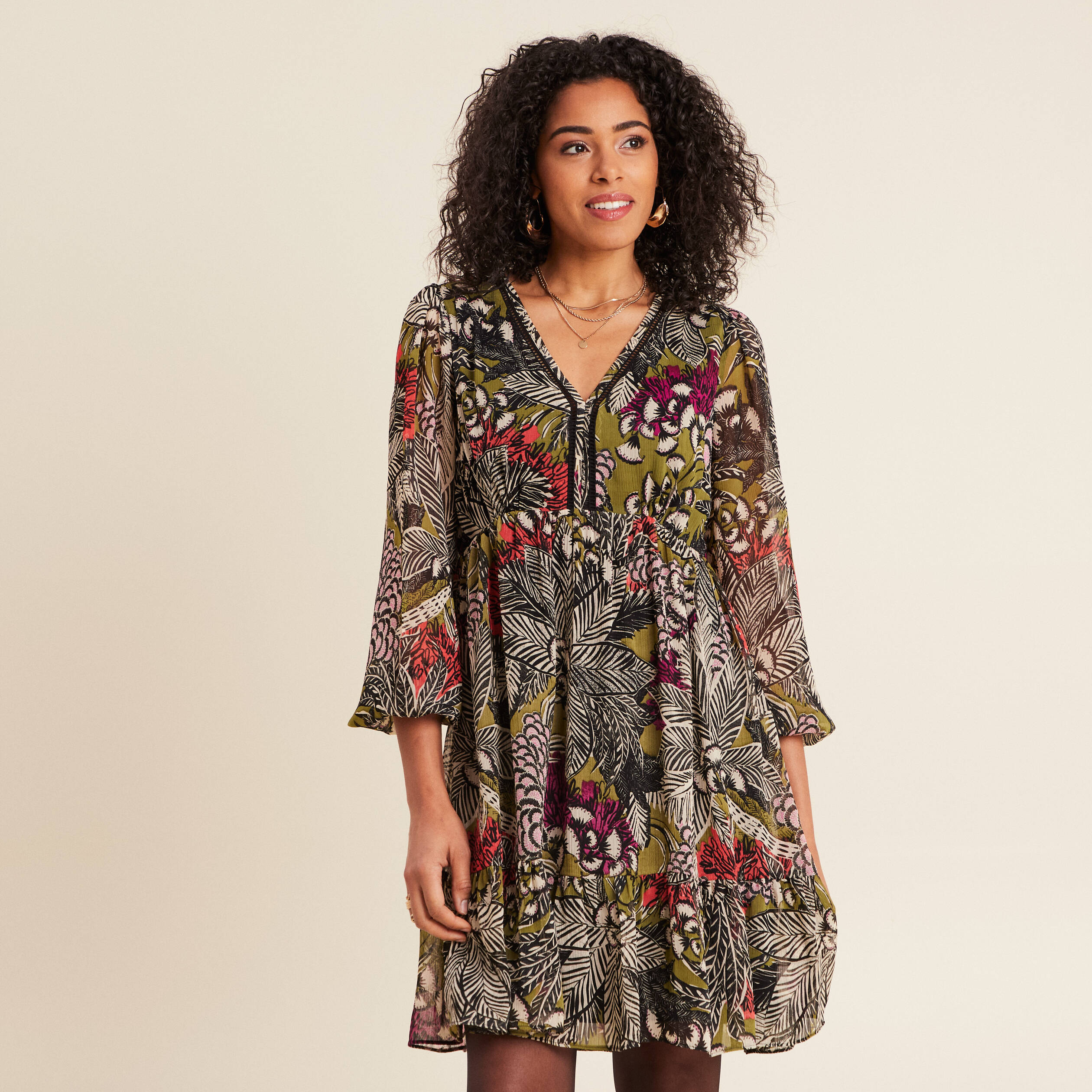 Robe évasée fluide vert femme