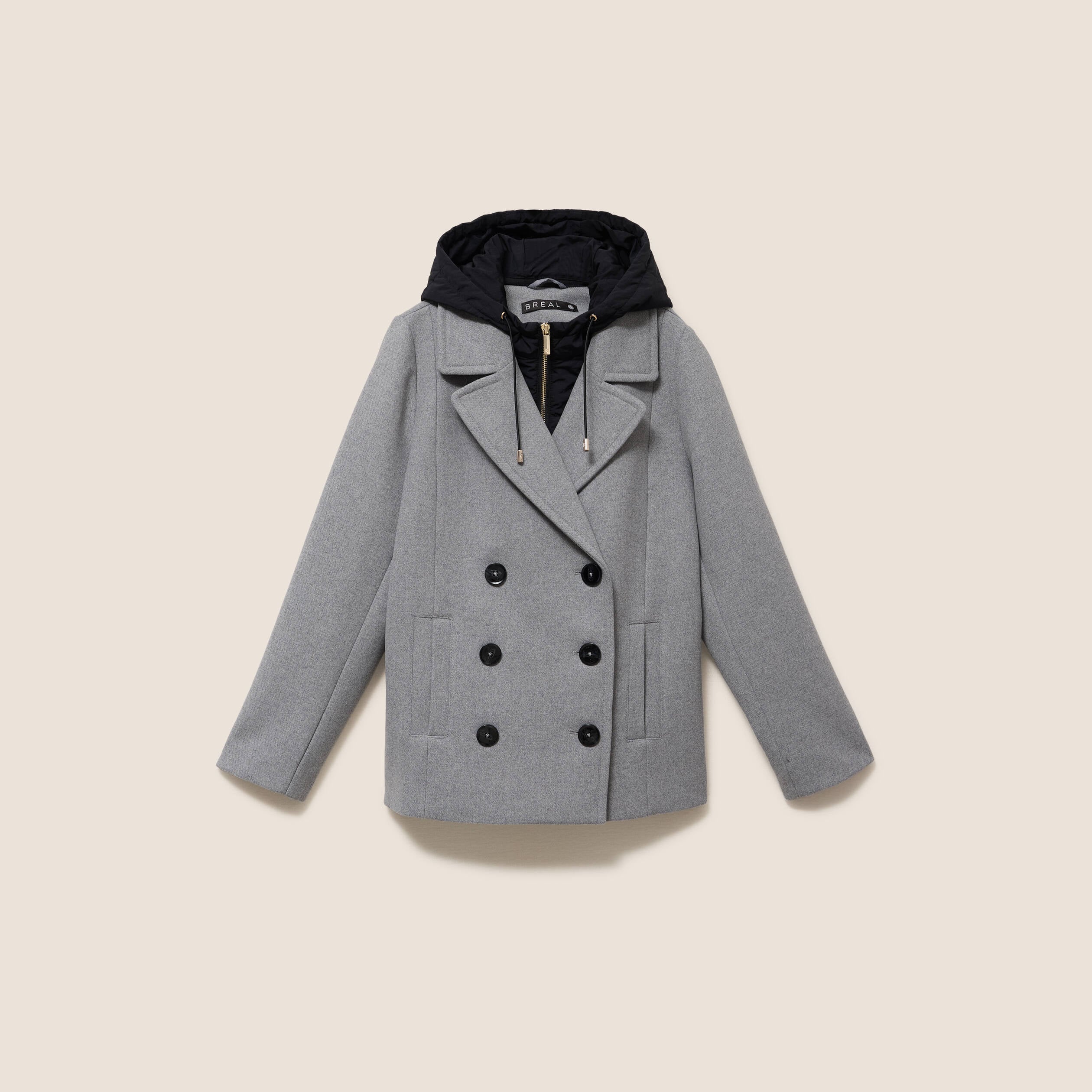 Caban doubl&eacute; avec capuche gris clair femme