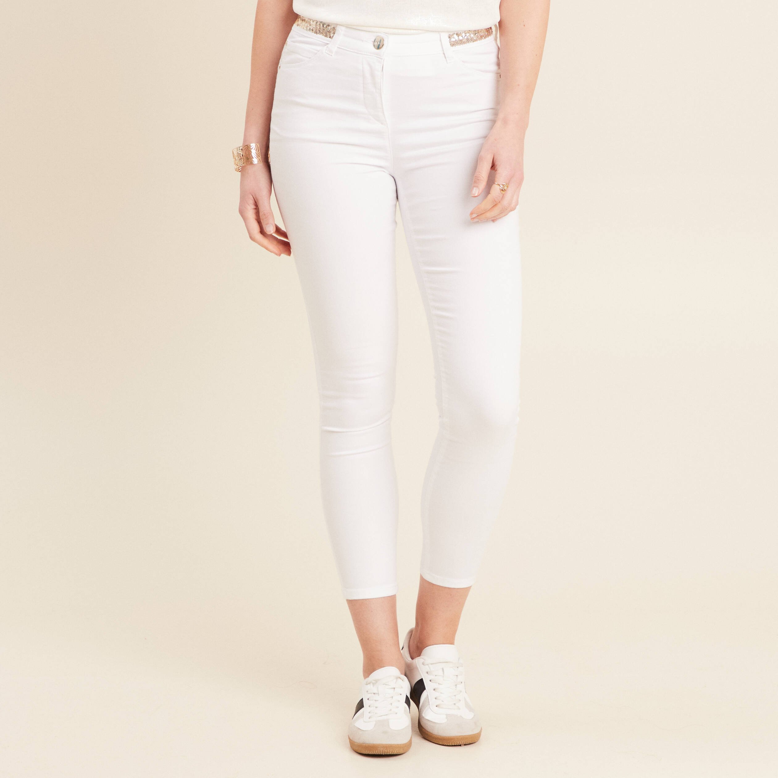 pantalon ajuste sequins blanc femme Pantalon ajusté sequins blanc femme