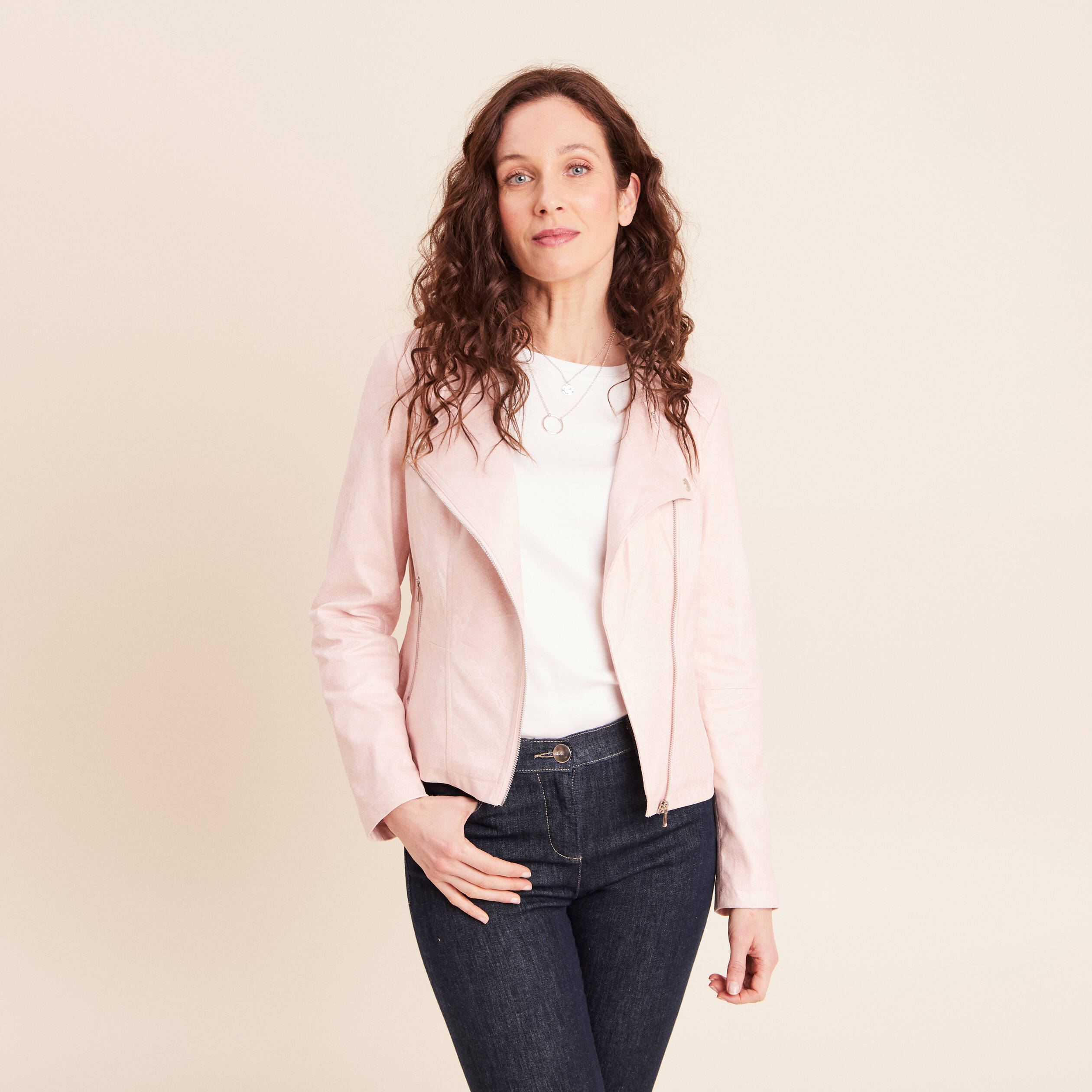Veste droite zipp&eacute;e vieux rose femme