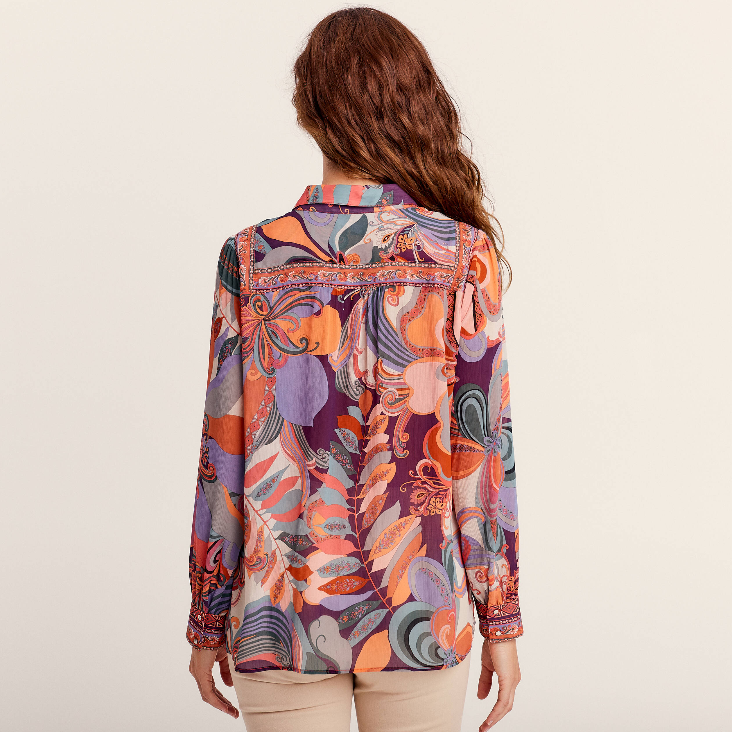 chemise manches longues fluide orange femme Chemise manches longues fluide orange femme