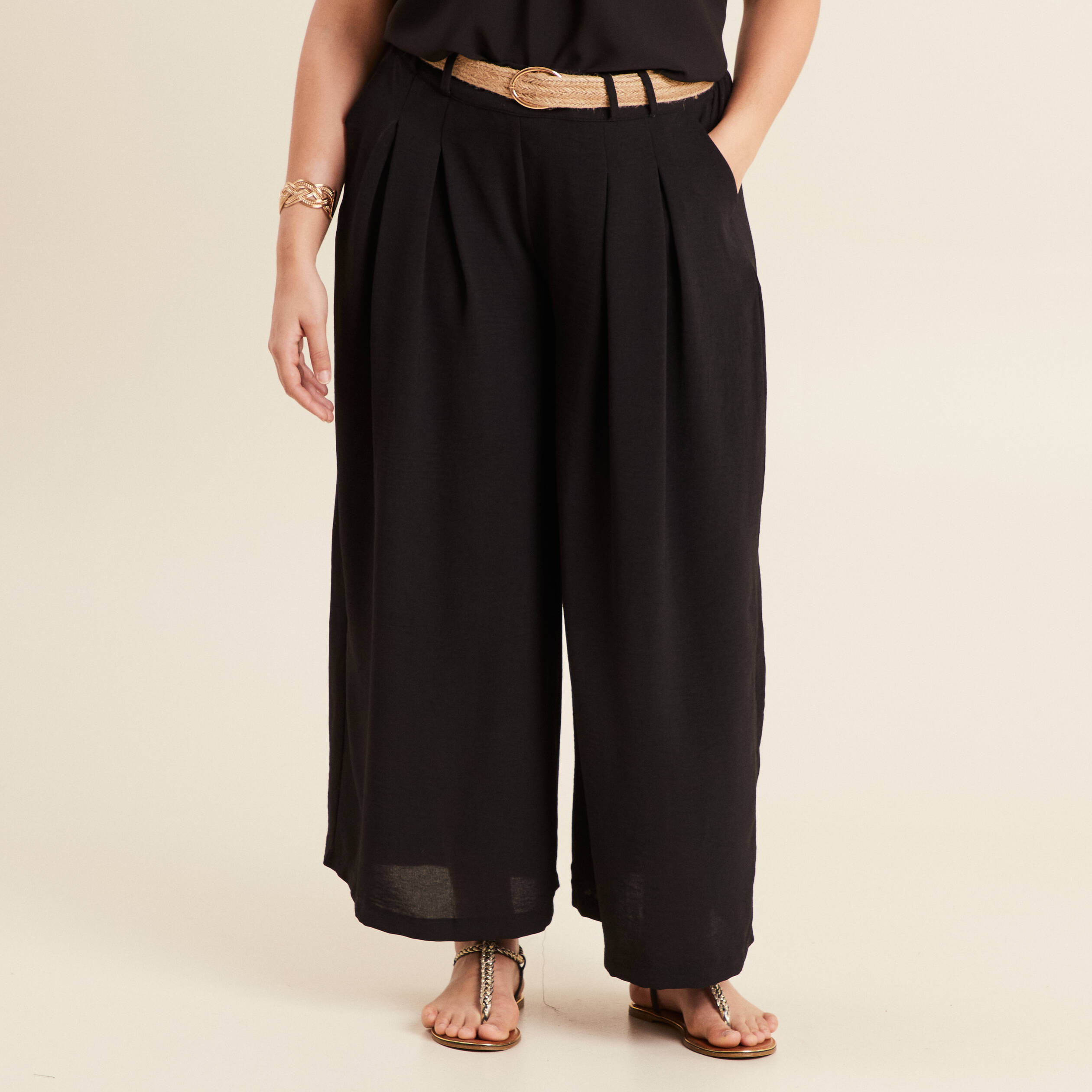 Minetom Femme Élégantes Pantalons Jambe Large Mode Décontractée Jupe-Culotte Couleur Unie