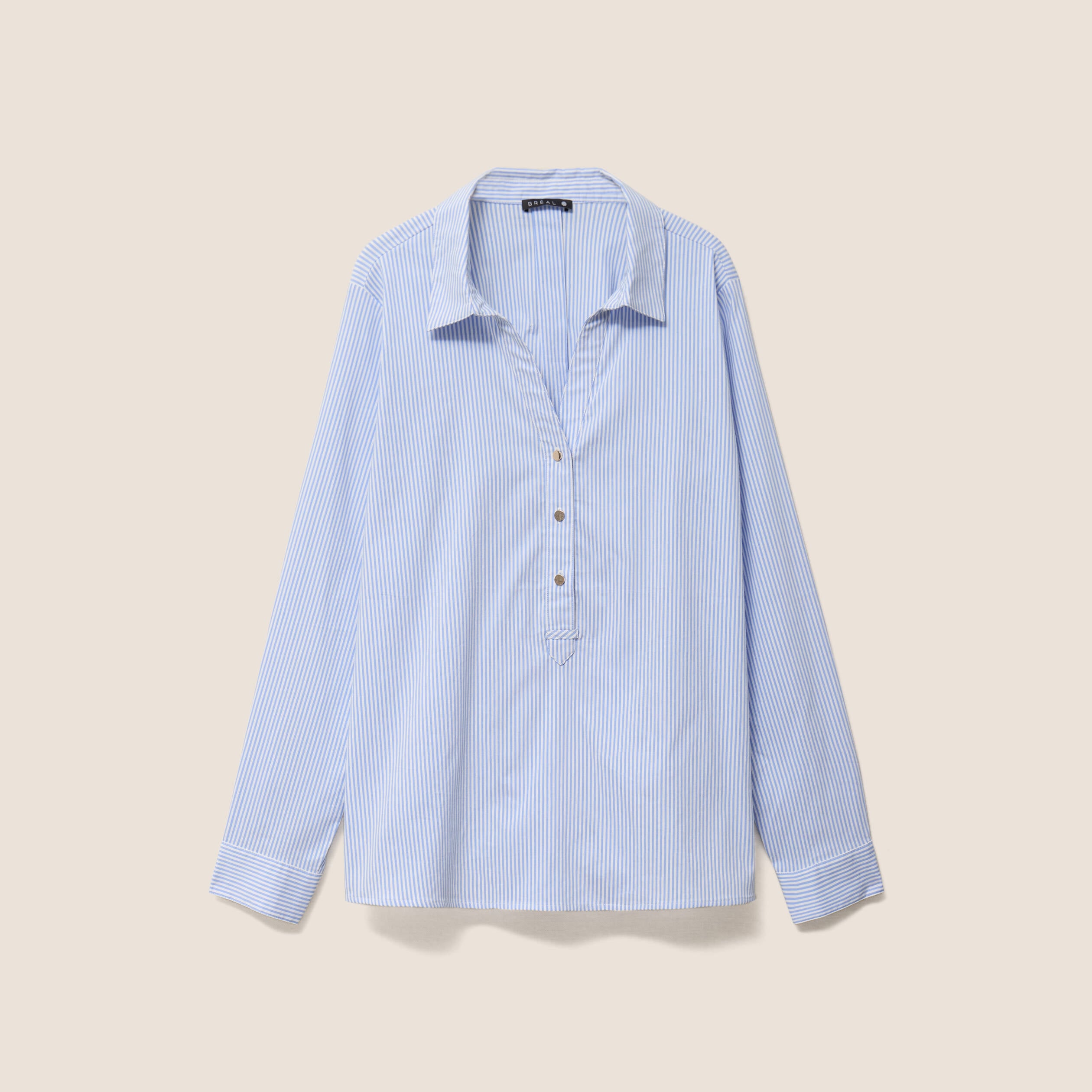 Blouse ample col chemise manches longues bleu femme