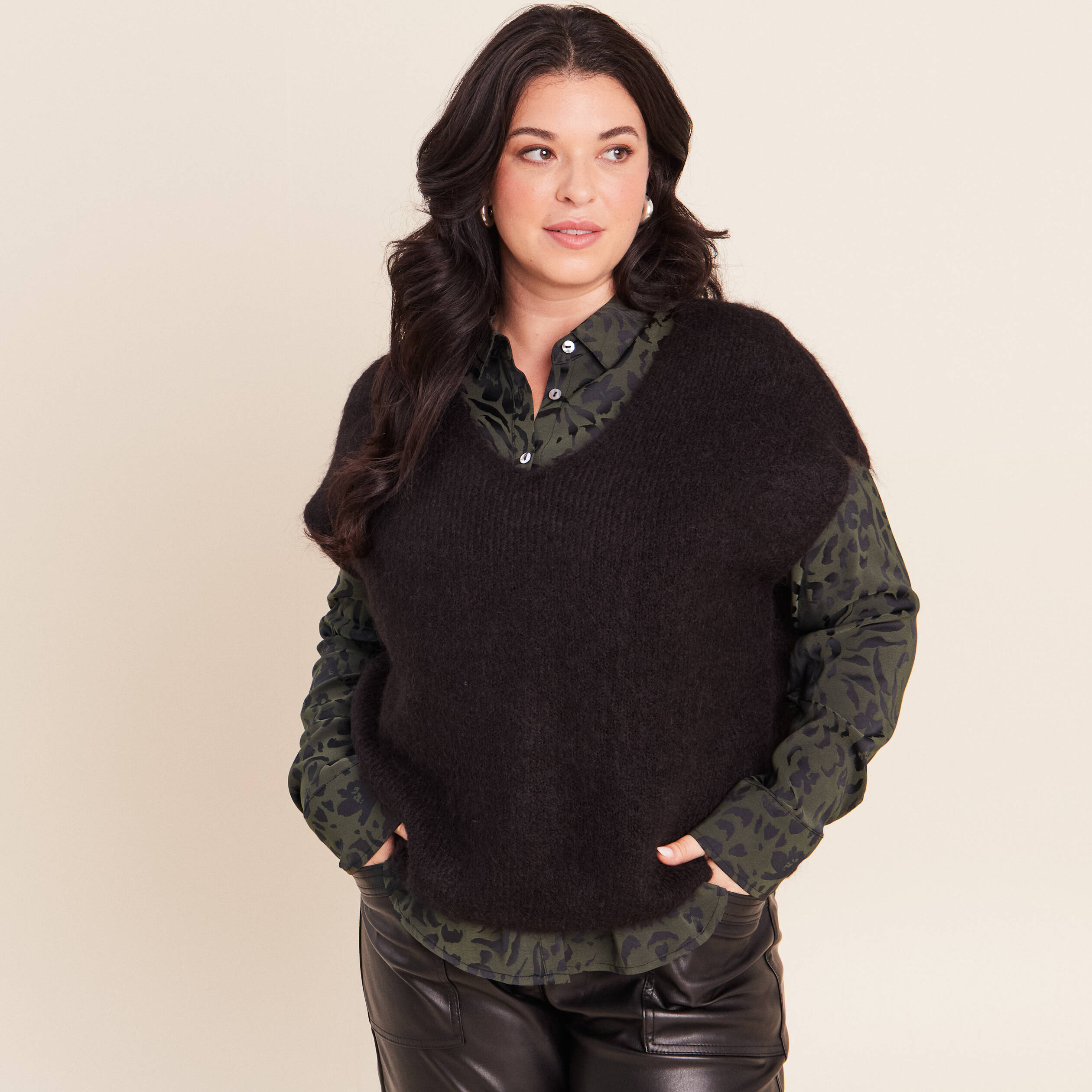 Pull sans manches noir femme