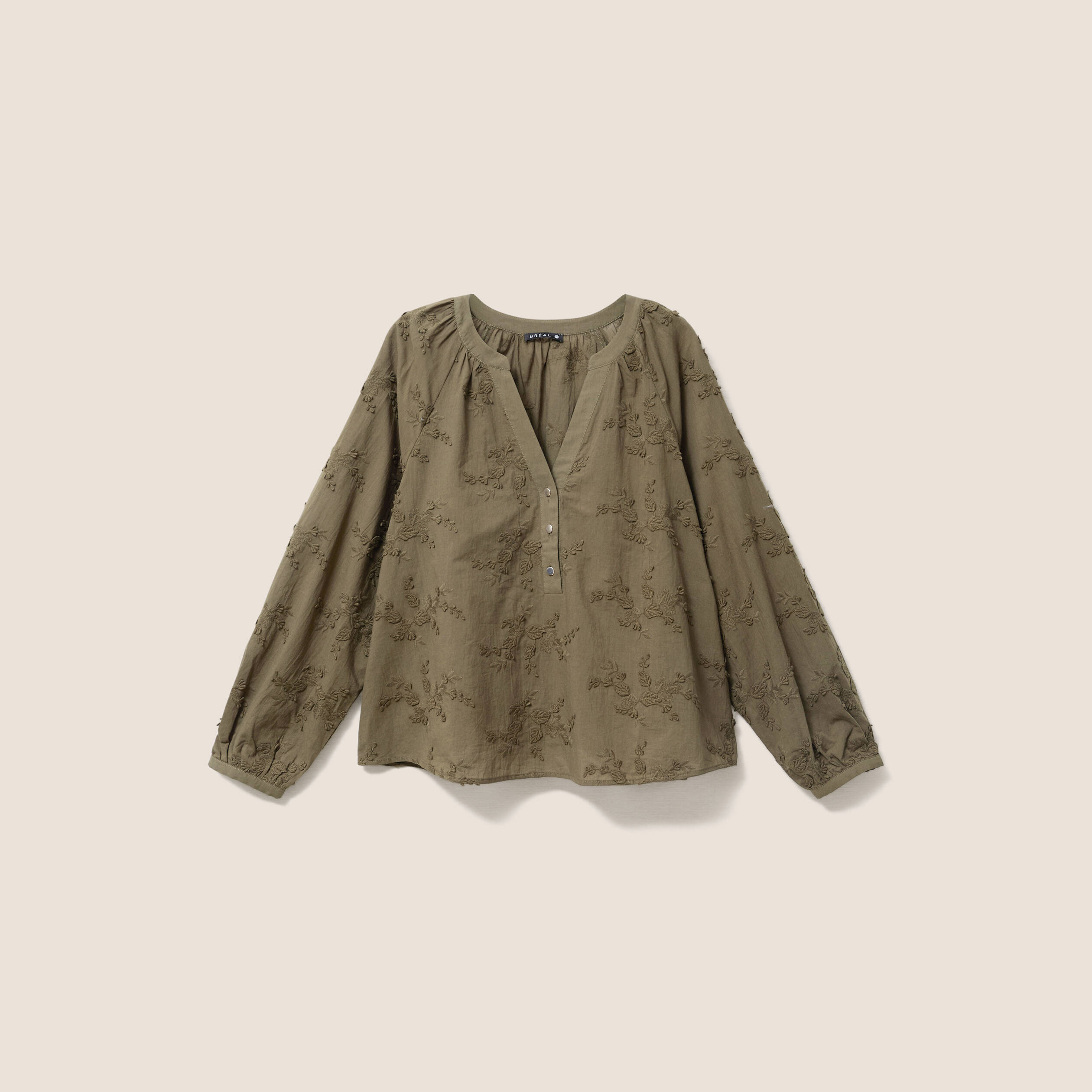 Blouse ample manches longues fluide vert kaki femme