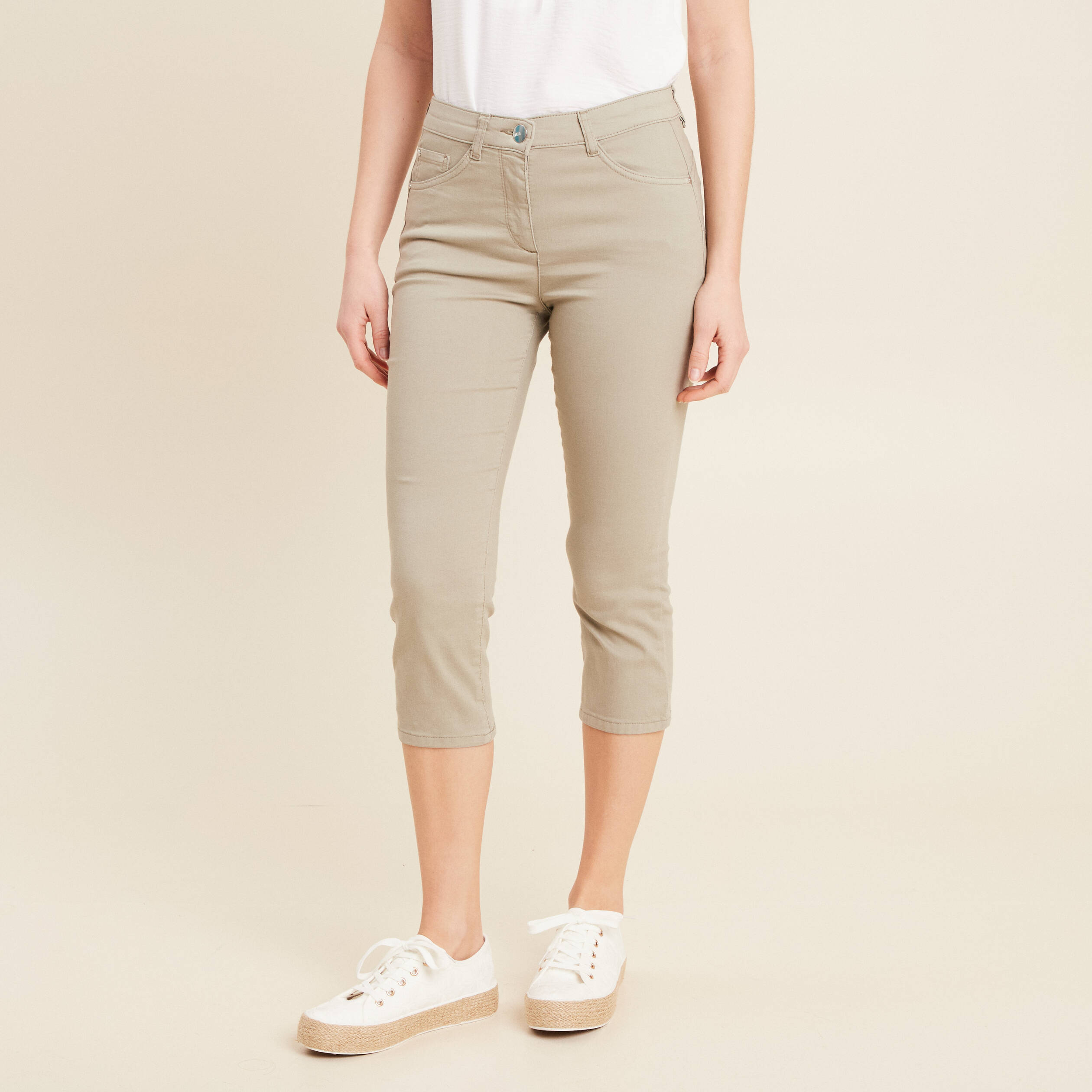pantacourt droit taille standard vert clair femme Pantacourt droit taille standard vert clair femme