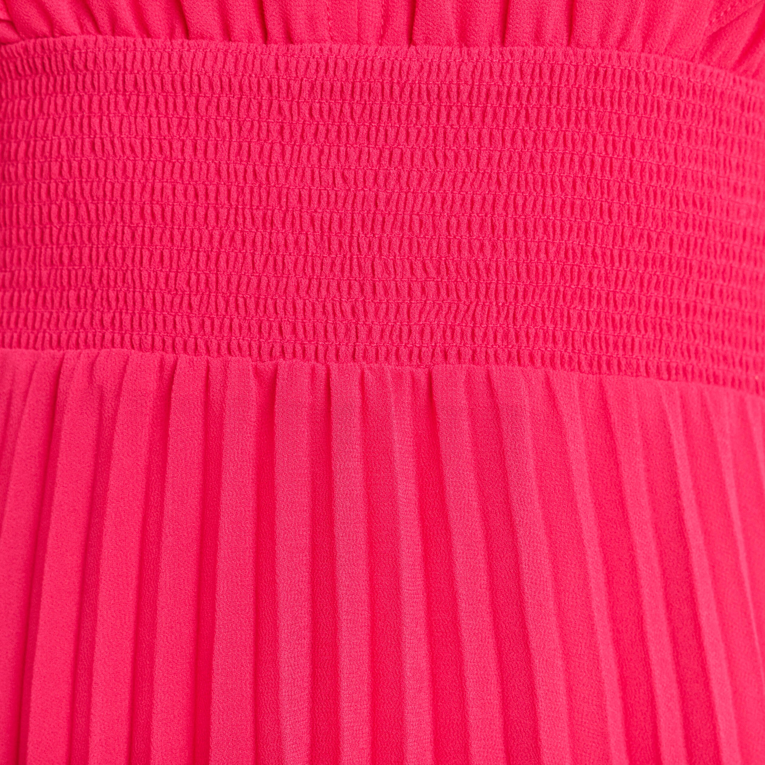 Robe longue &eacute;vas&eacute;e &agrave; volants rose fushia femme