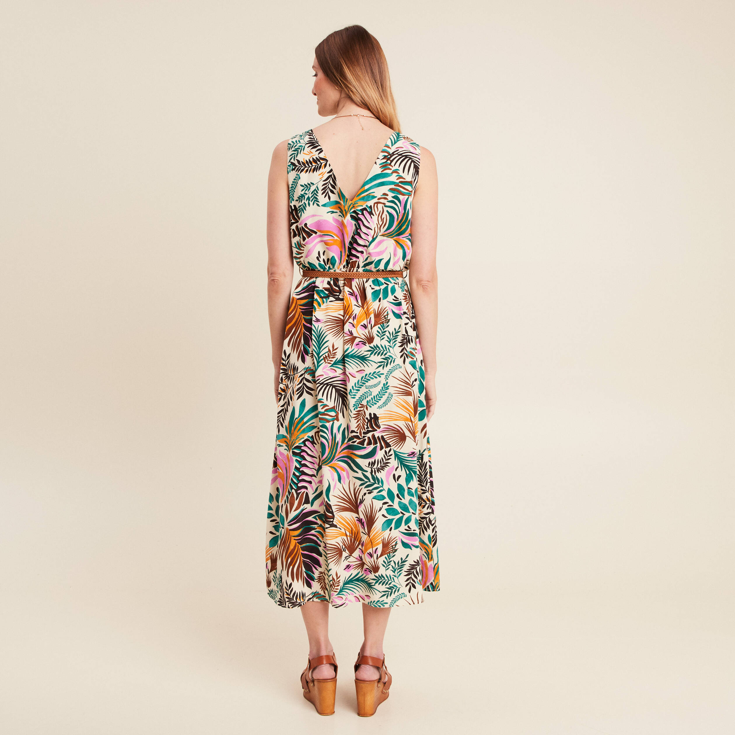 robe midi evasee ceinturee multicolore femme Robe midi évasée ceinturée multicolore femme