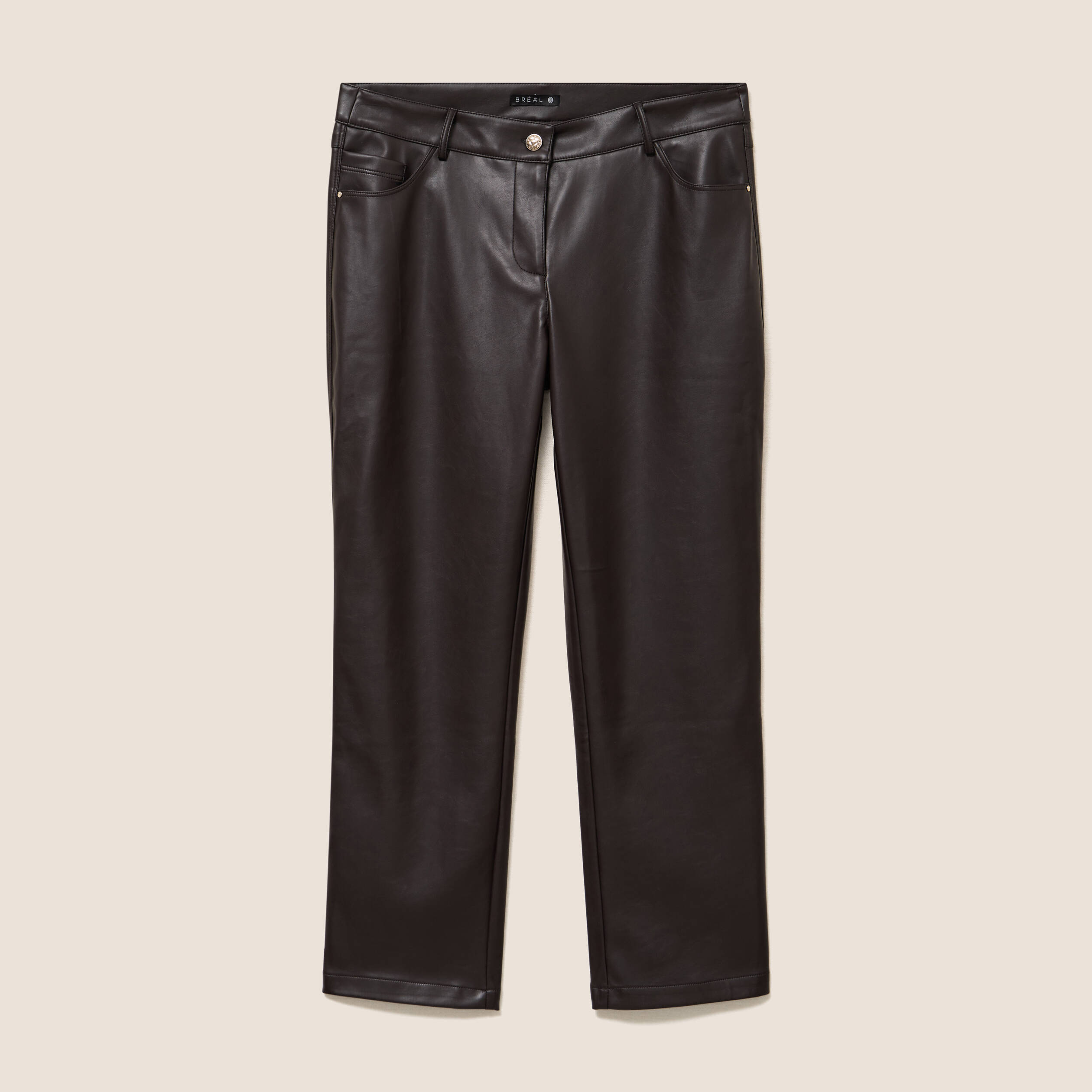 Pantalon droit 7/8&egrave;me taille bascul&eacute;e marron fonc&eacute; femme