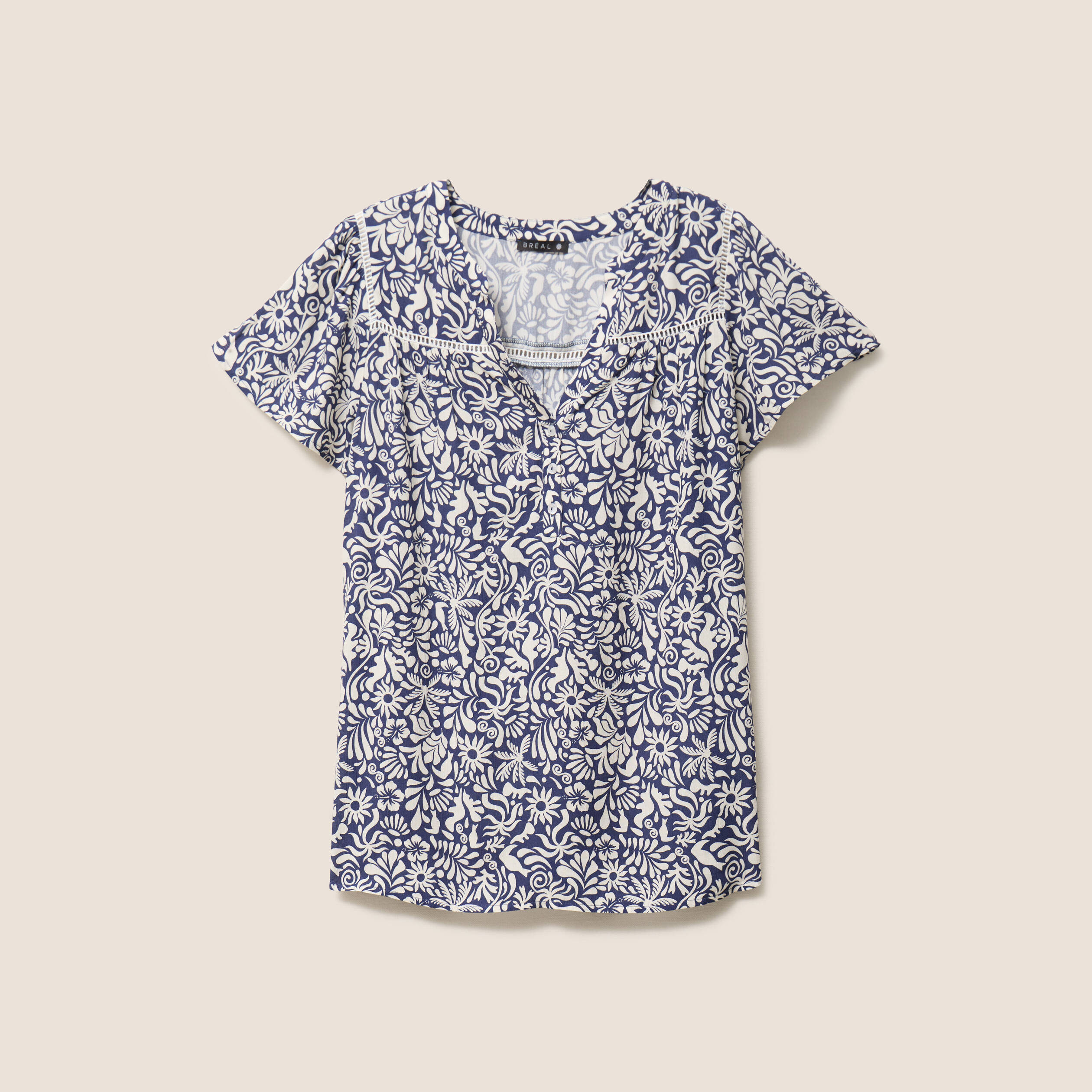 blouse fluide col v manches courtes bleu femme Blouse fluide col V manches courtes bleu femme