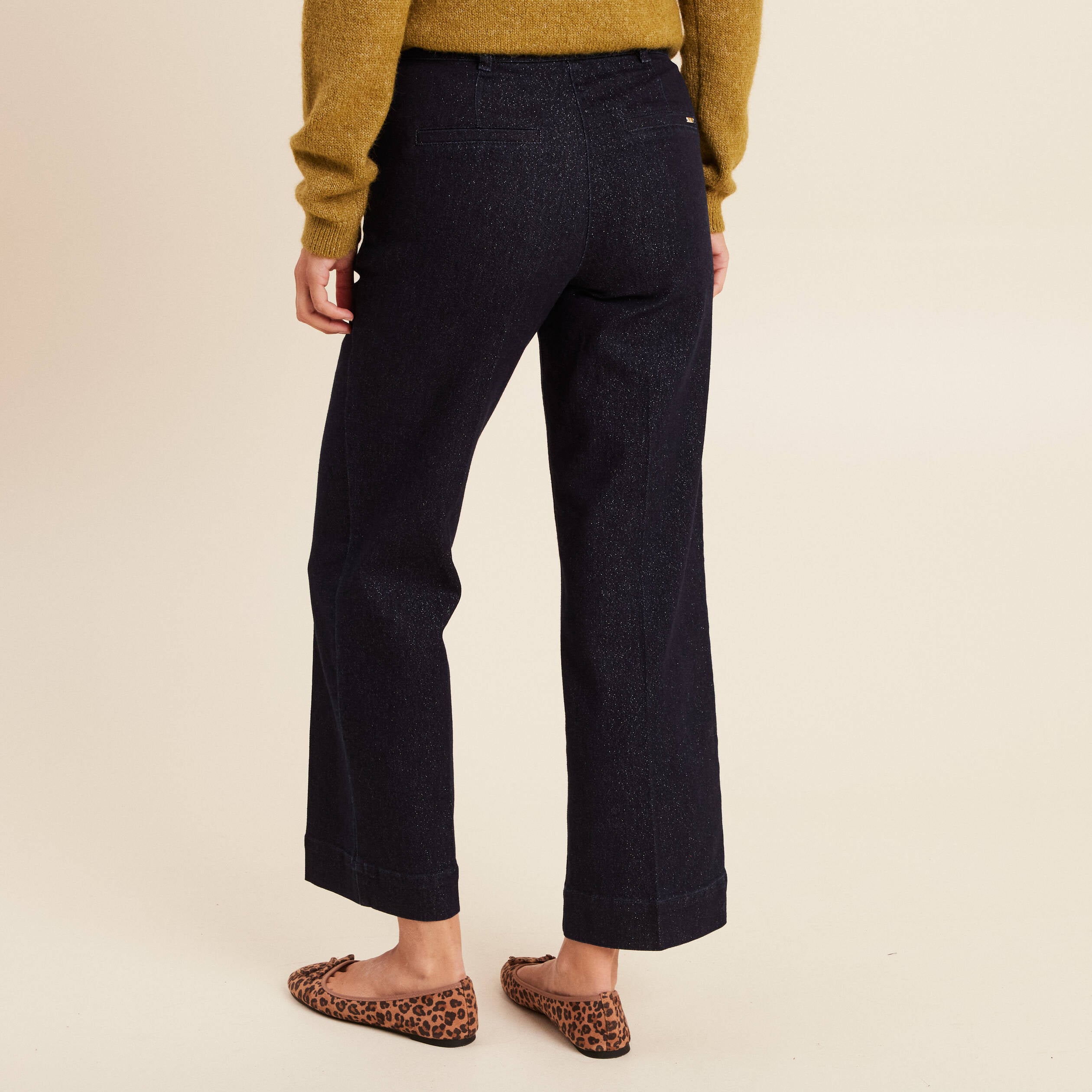 Jean large taille haute &agrave; paillettes denim brut femme