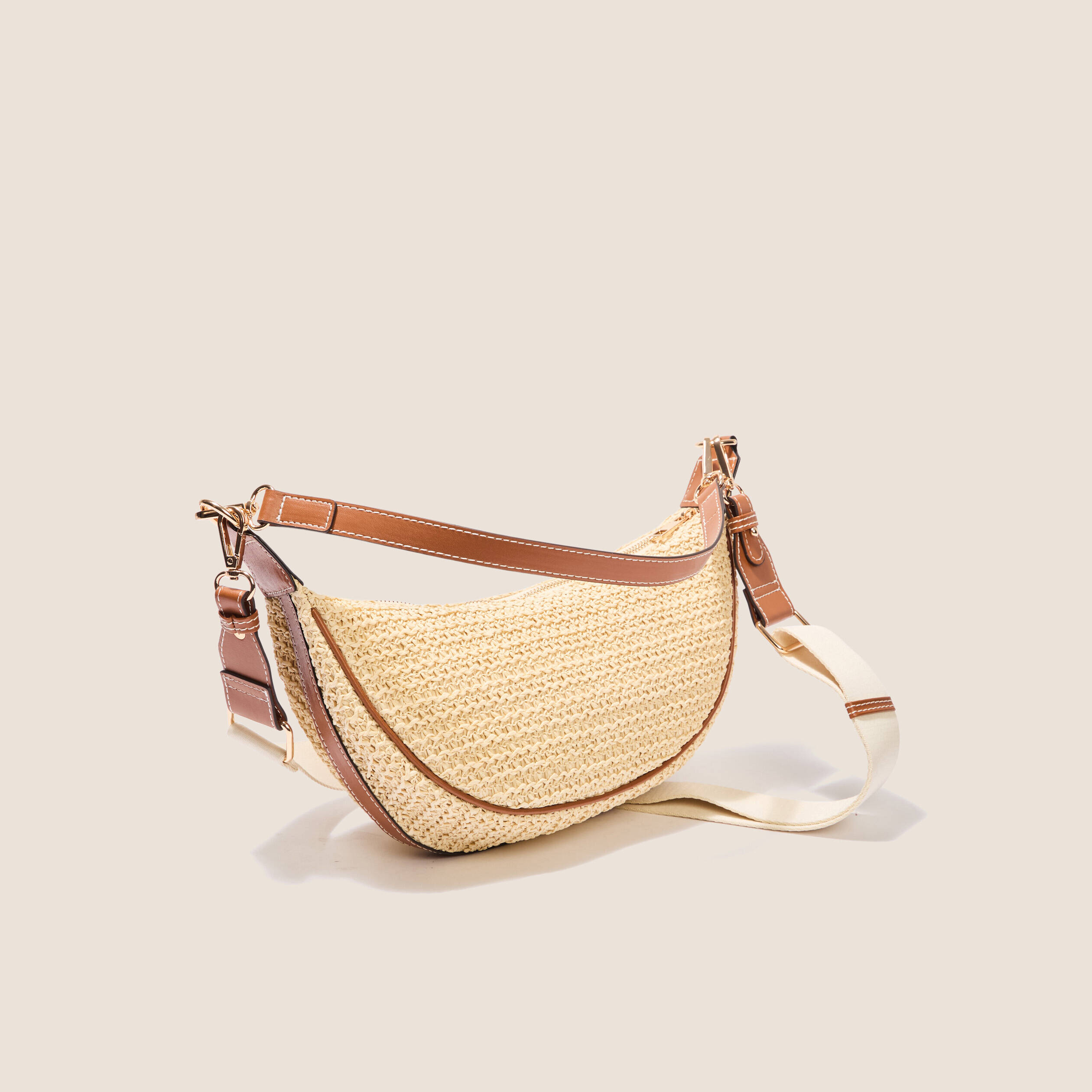 sac demi lune tresse ecru femme Sac demi-lune tressé ecru femme