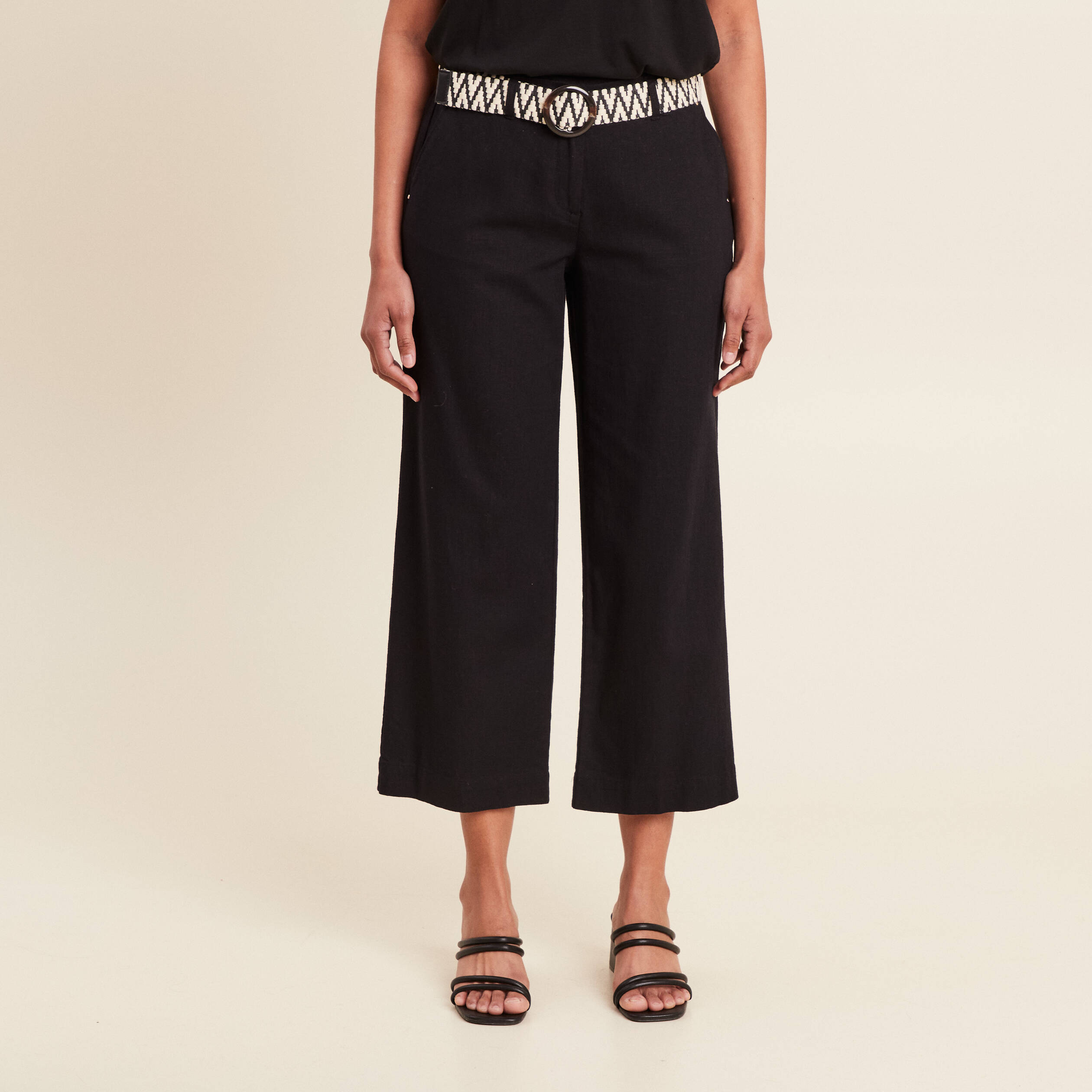 pantalon large 78eme ceinture noir femme Pantalon large 7/8ème ceinturé noir femme