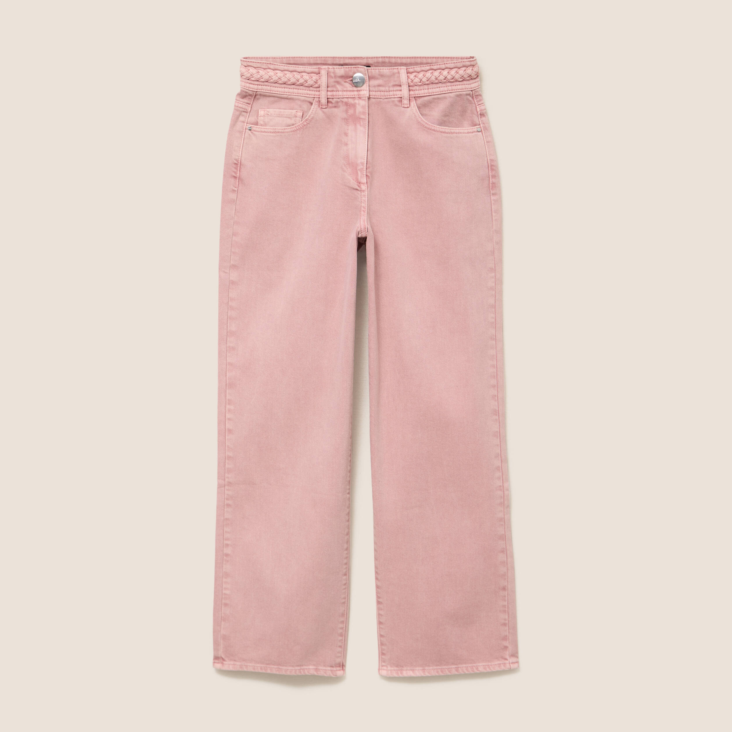 Jean coupe large 7/8&egrave;me taille haute rose femme
