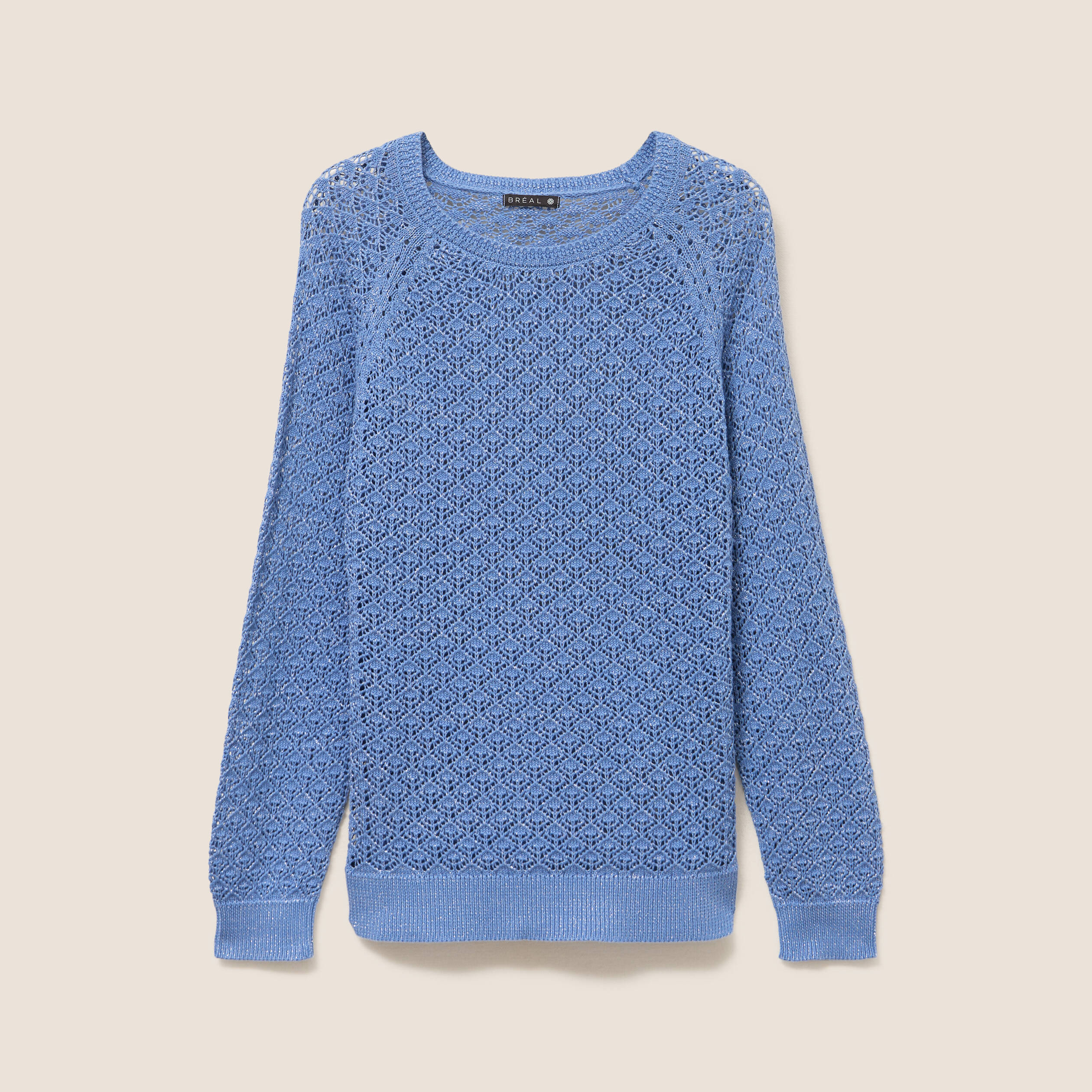 Pull col rond manches longues bleu ciel femme