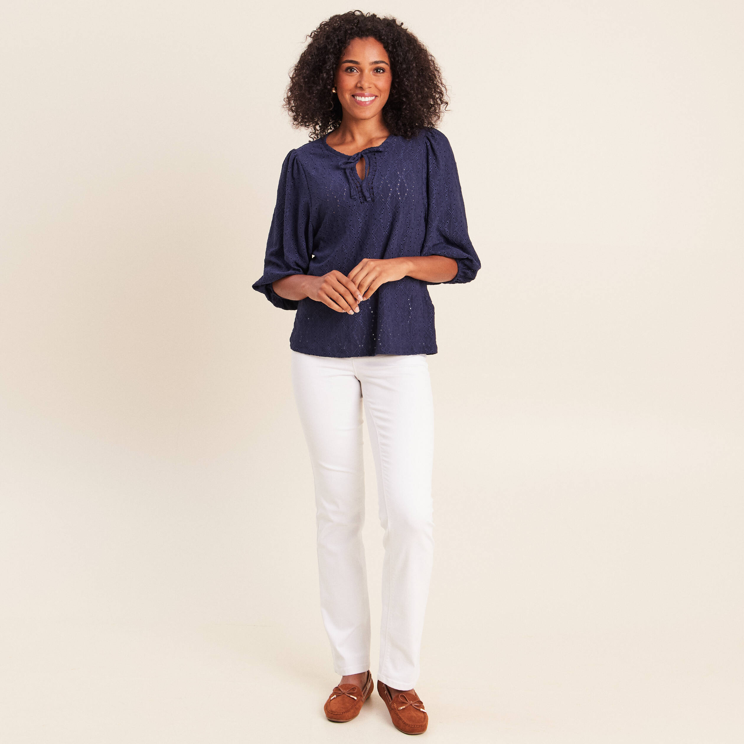 Blouse manches 3/4 bleu marine femme