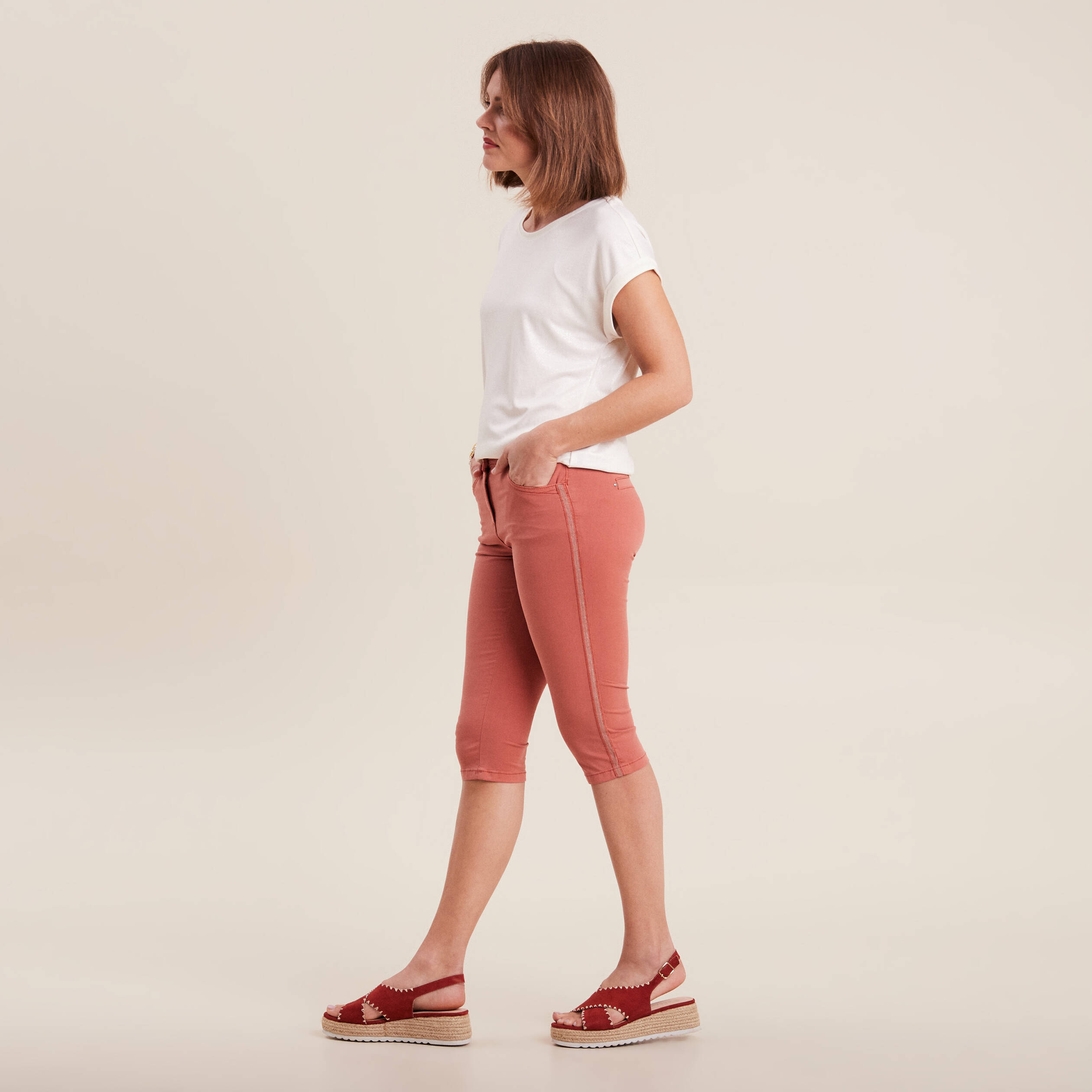 pantacourt ajuste taille basse vieux rose femme Pantacourt ajusté taille basse vieux rose femme