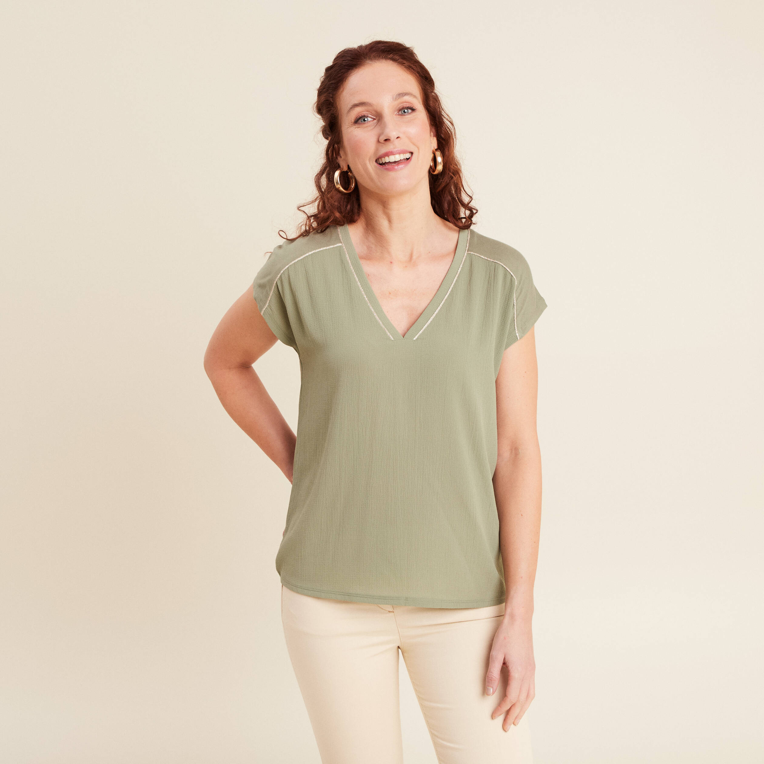 t shirt manches courtes vert kaki femme T-shirt manches courtes vert kaki femme