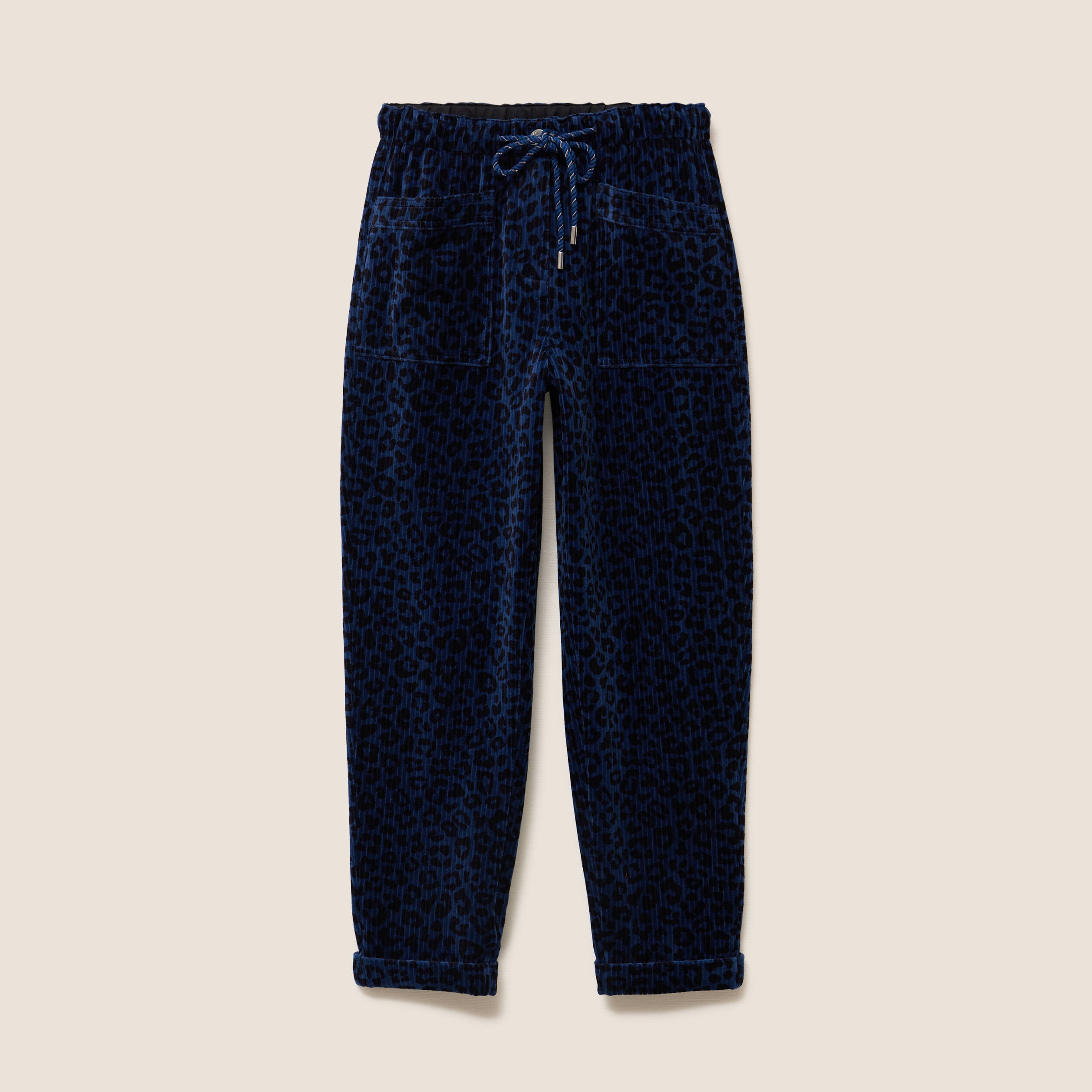 Pantalon coupe mom en velours bleu femme