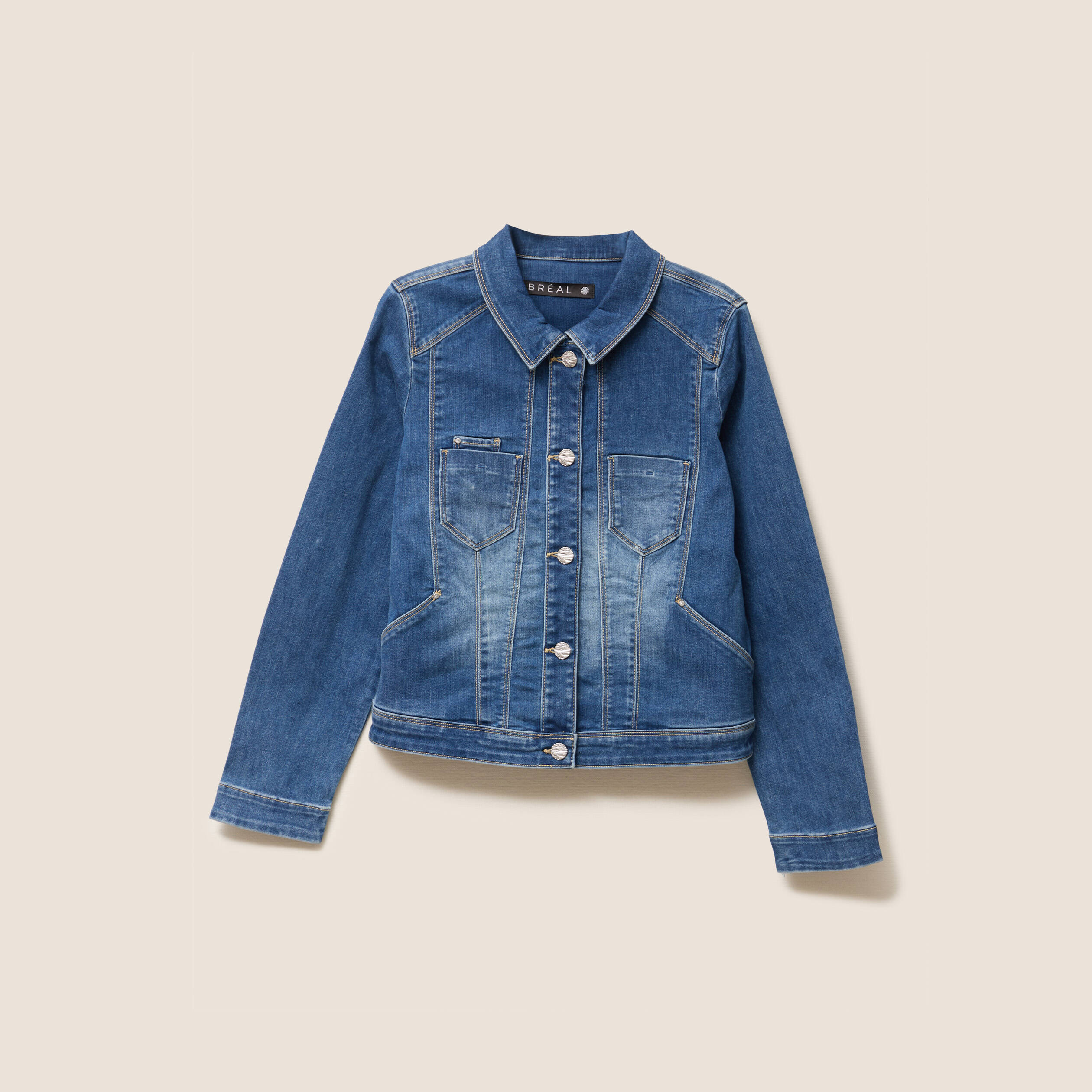 veste jean ajustee manches longues denim double stone femme Veste jean ajustée manches longues denim double stone femme