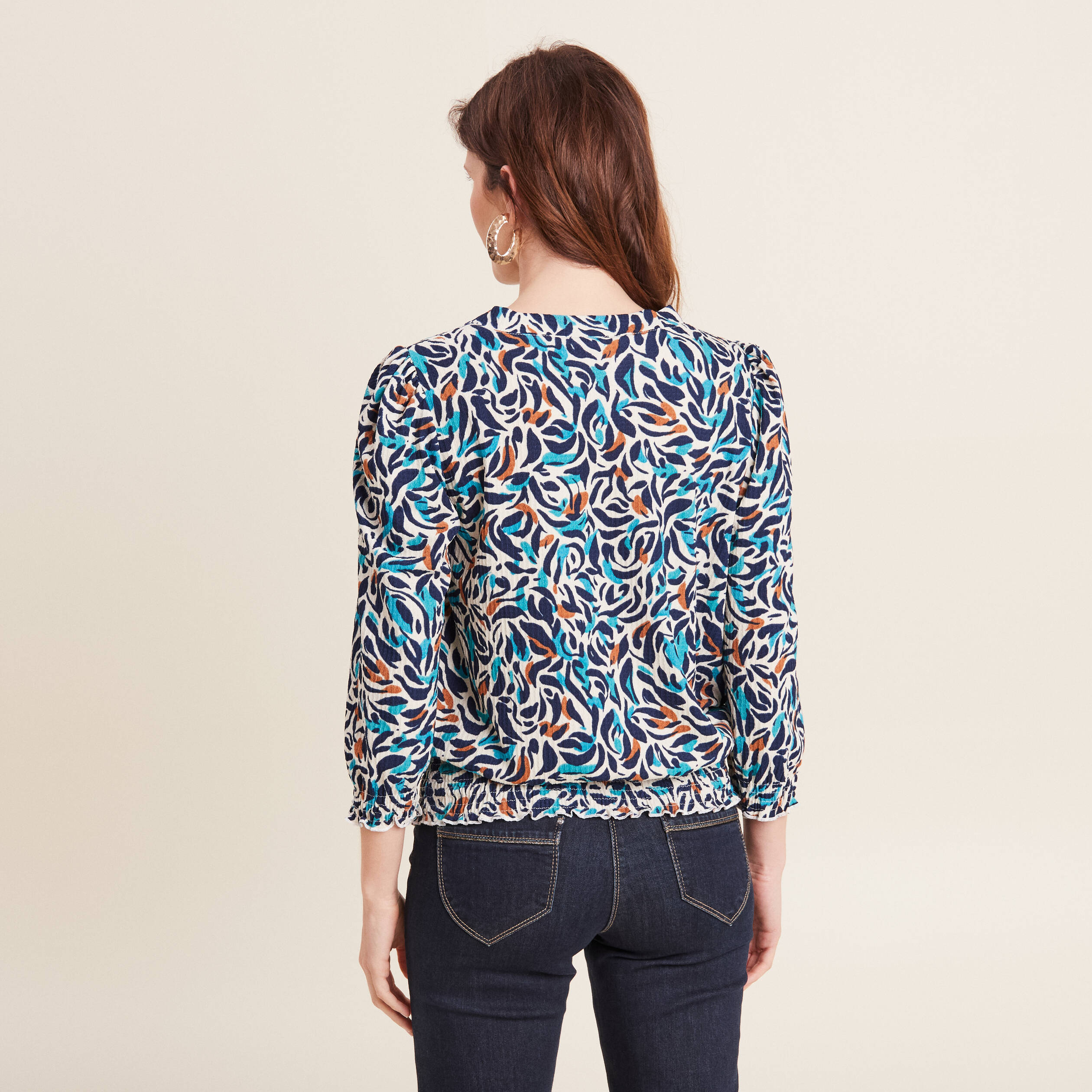 blouse manches 34 bleu canard femme Blouse manches 3/4 bleu canard femme